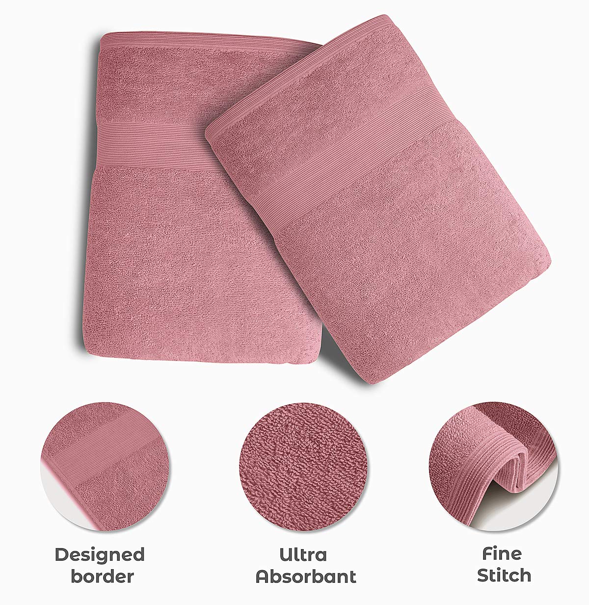 Softolle 100% Cotton Luxury Bath Towels Set of 4 - Ultra Soft & Highly Absorbent 27x54 Inch Bathroom Towels - Eco-Friendly, Plush & Quick-Drying for Spa, Hotel & Home Use (Pink)