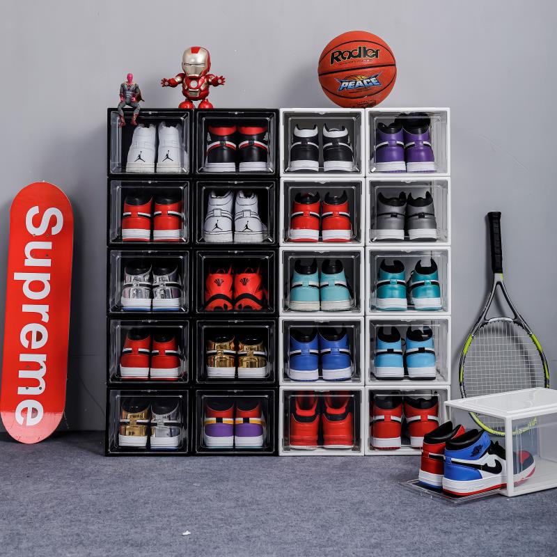 Front Opening Acrylic Transparent Black Magnetic Stackable Shoe Box Organizer - Multipack for Sneaker Storage & Closet Organization