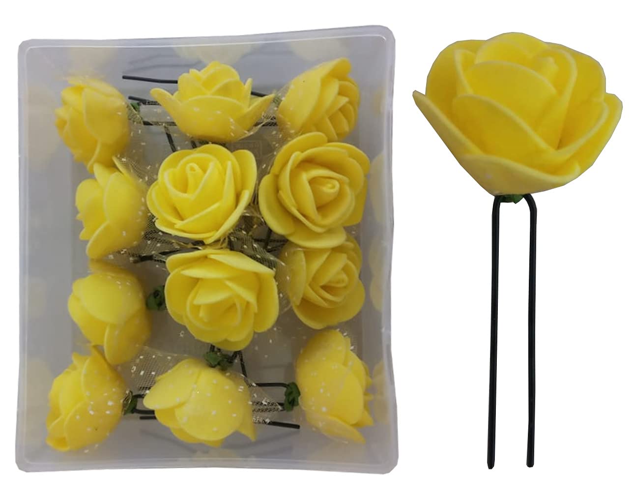 12Pcs Flower Juda Hair Pins for Girls - Yellow Hair Clips for Styling, Braids & Updos - Cute Hair Accessories for Kids, Teens & Women (12 Color Options) - Perfect for School, Parties & Weddings