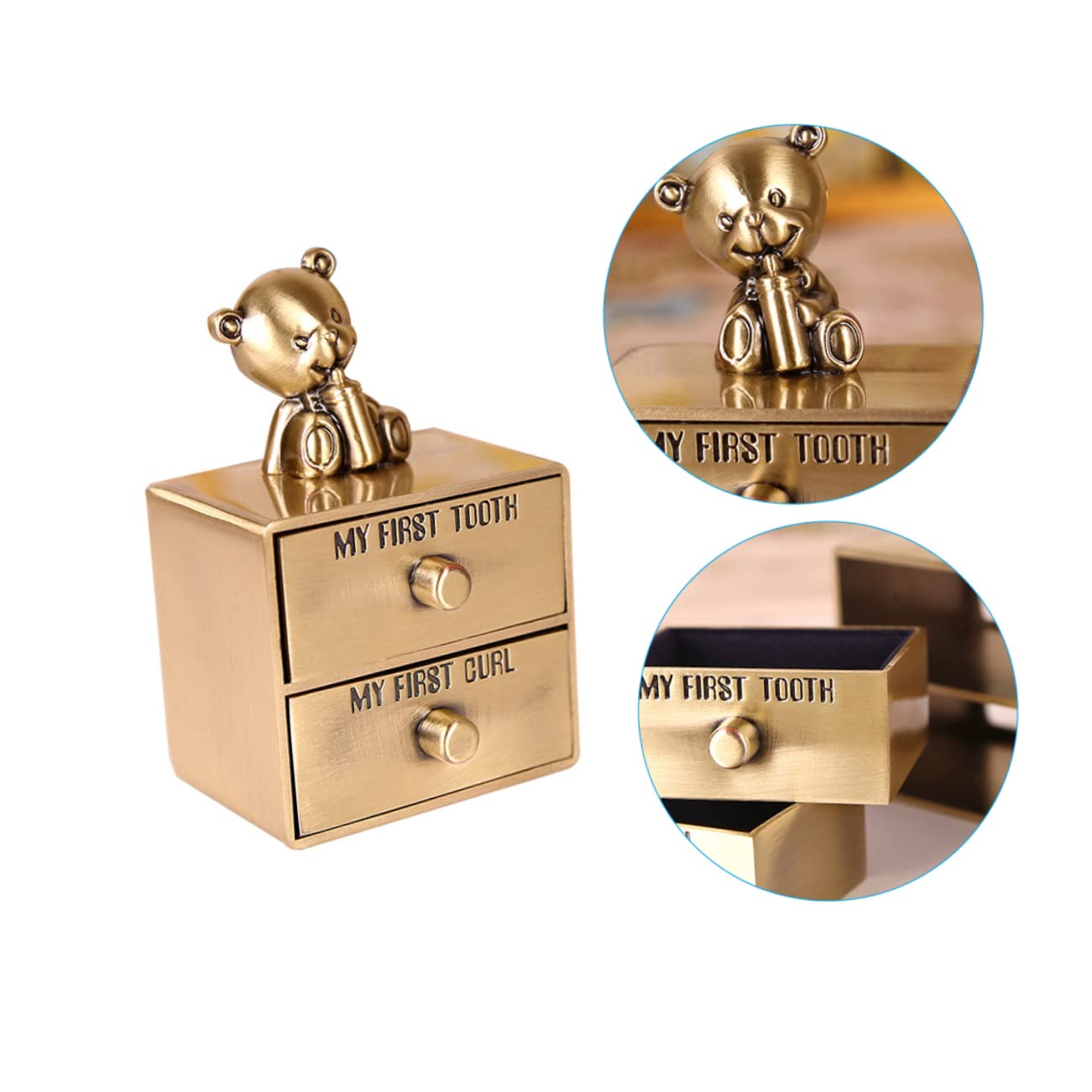 Golden First Lost Tooth Keepsake Box - Zinc Alloy Tooth Fairy Case for Kids, Baby Teeth Collector with Curl Design - Perfect for Tooth Fairy Gifts & Childhood Memory Preservation