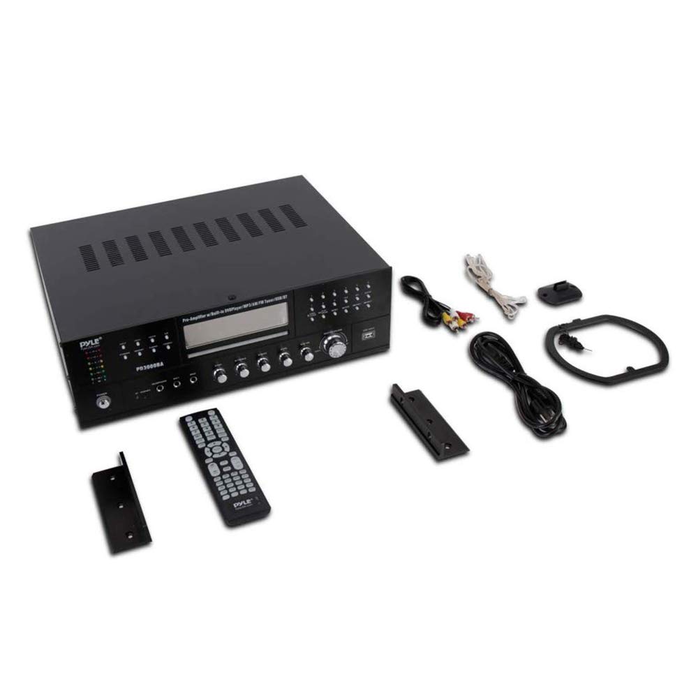 Pyle 4 Channel Wireless Bluetooth Amplifier - 3000W Peak Power Stereo Home Audio Receiver with FM Radio, USB, 2 Mic Inputs with Echo, HDMI & 24-Bit Decoder, Front-Loading CD/DVD Player, LED Display, Rack Mountable - Perfect for Home Theater, Karaoke Parties, and Professional DJ Setups