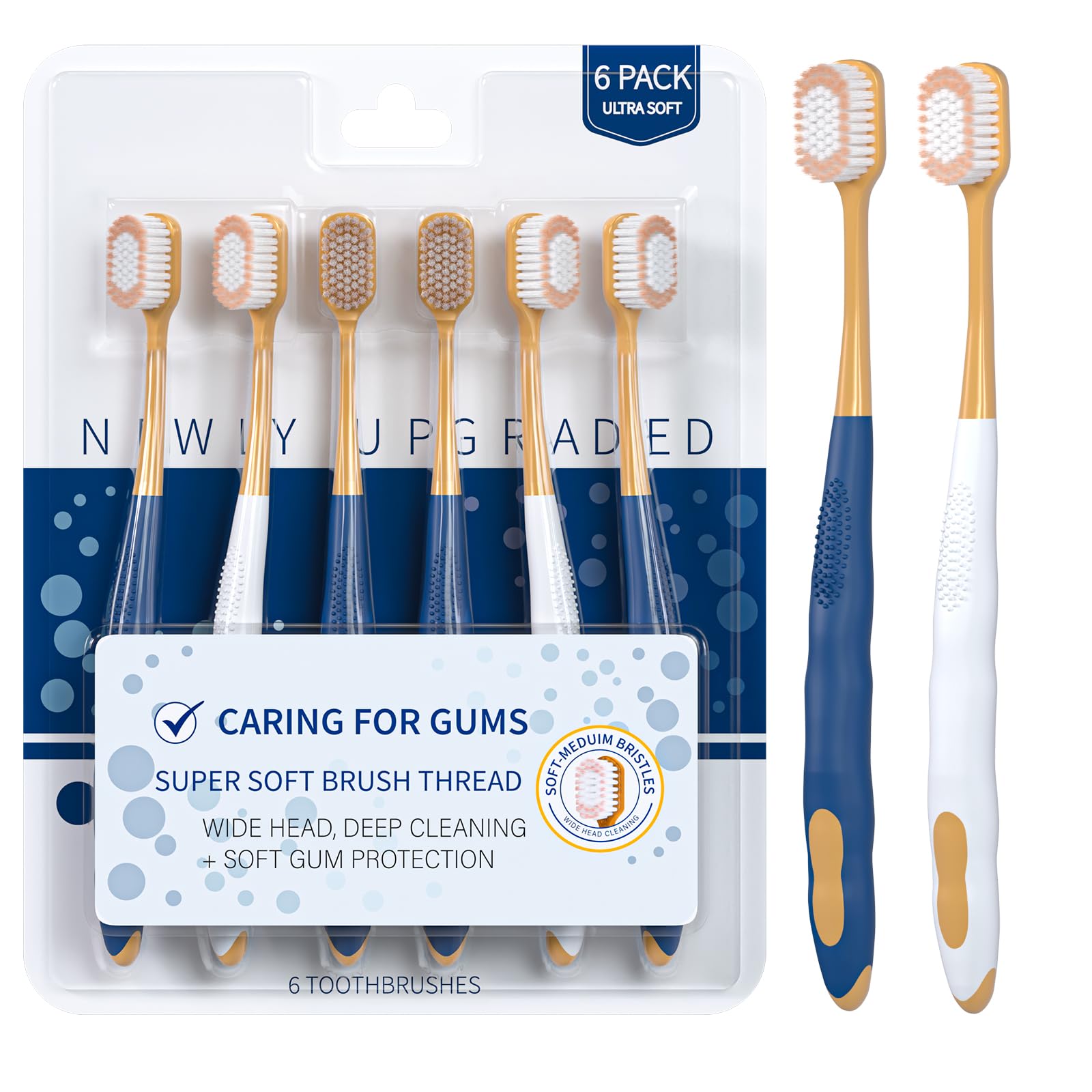 Ultra-Soft Bristle Adult Toothbrush for Sensitive Teeth & Gums - Wide Head Manual Toothbrush with Gentle Cleaning - 6 Pack for Daily Oral Care at Home & Travel