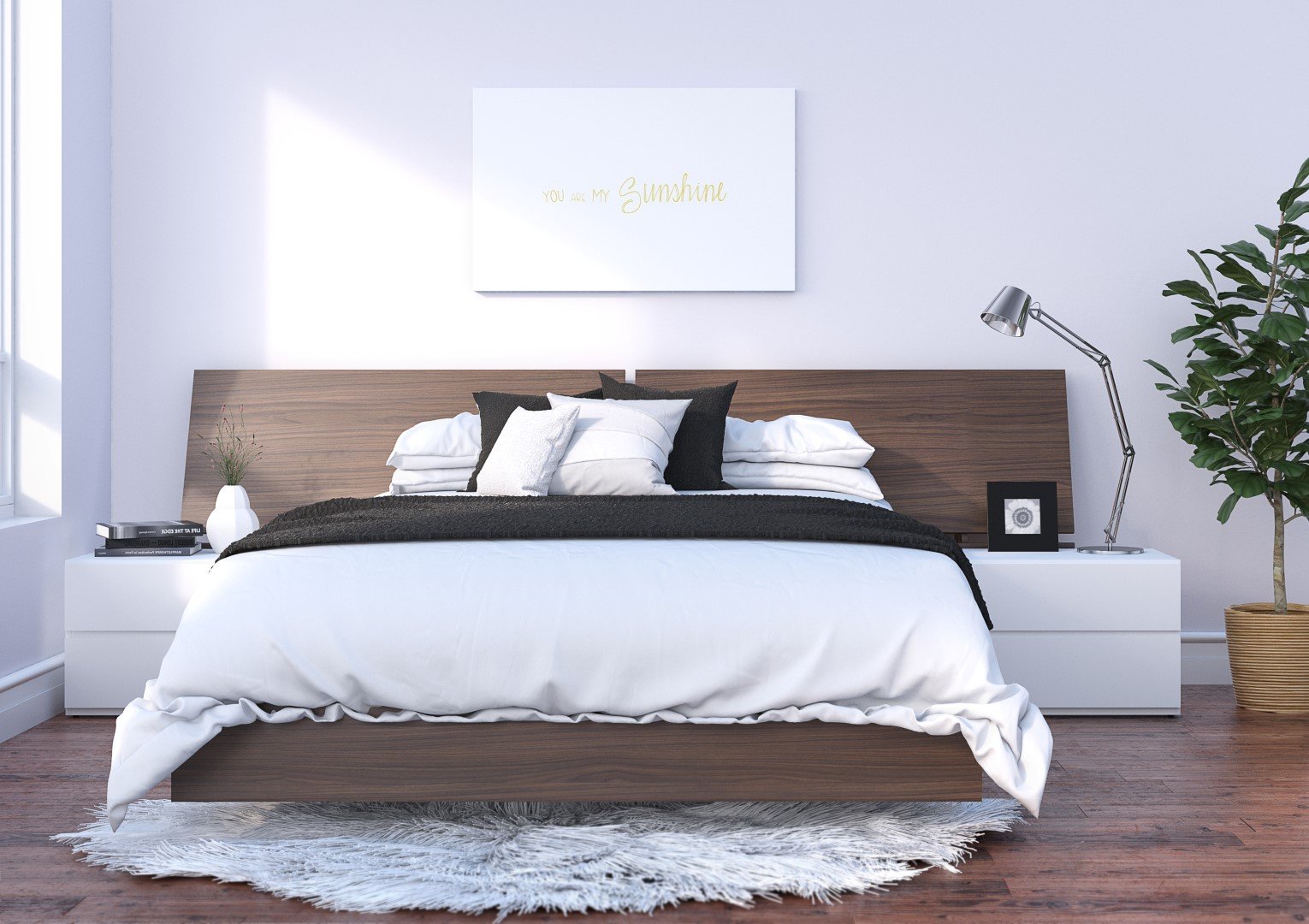 Stylish Nexera 4-Piece Queen Bedroom Set - Walnut & White Bed Frame, Headboard & Nightstands | Perfect for Modern Master Bedrooms & Guest Rooms
