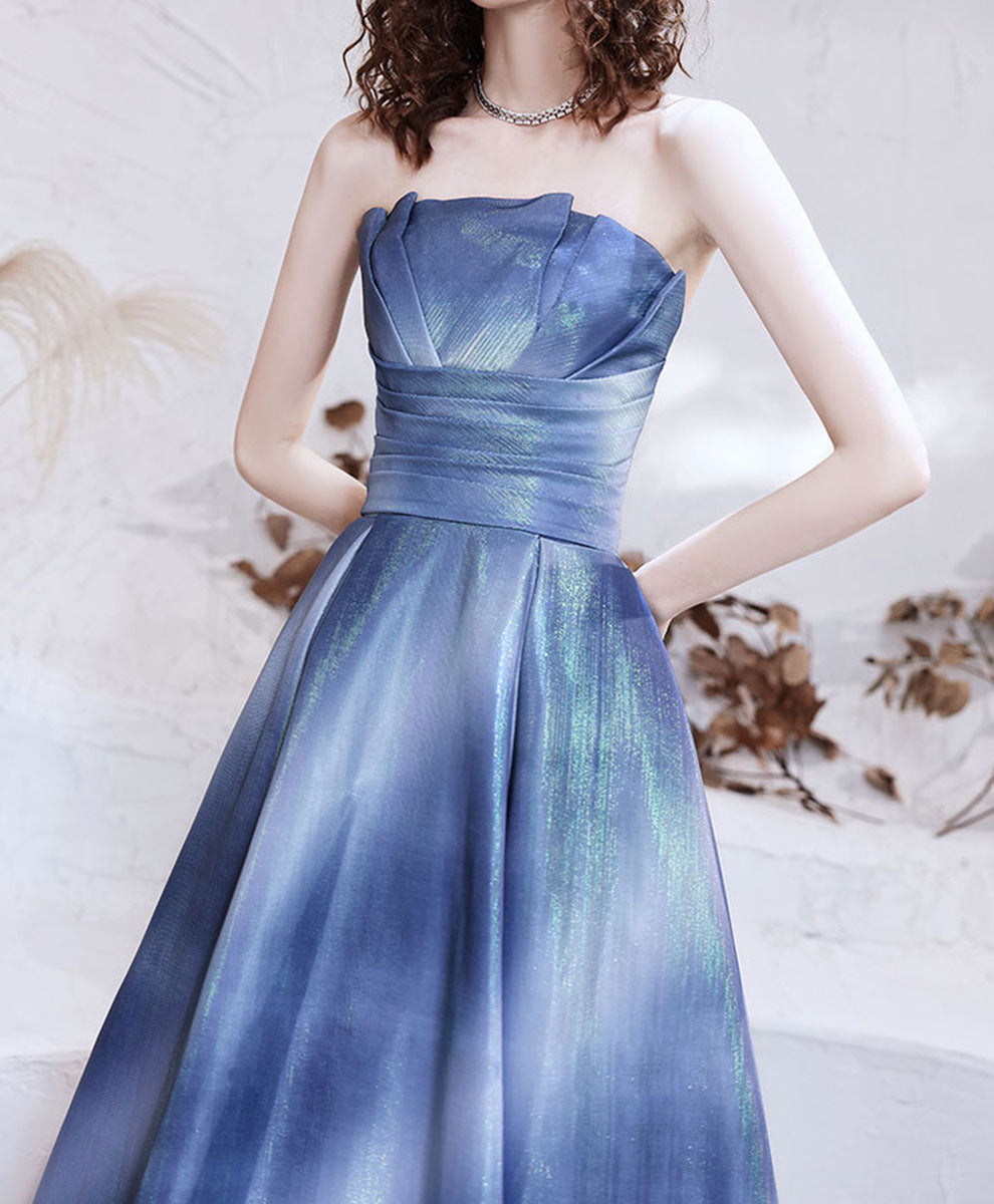 Elegant Blue Satin Long Prom Dress - A-Line Formal Evening Gown for Women | Perfect for Homecoming, Ball, and Special Occasions