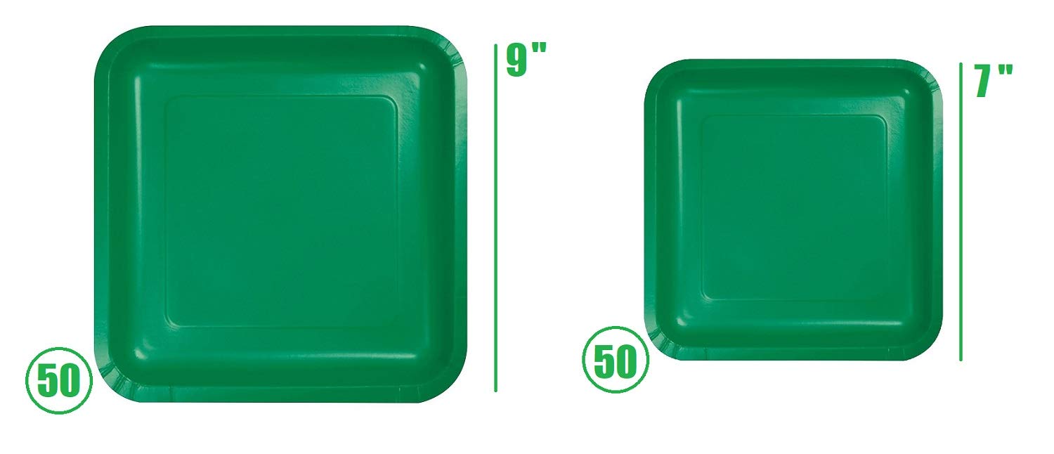 Oojami 100-Pack Square Green Paper Plates - 50 Count 9