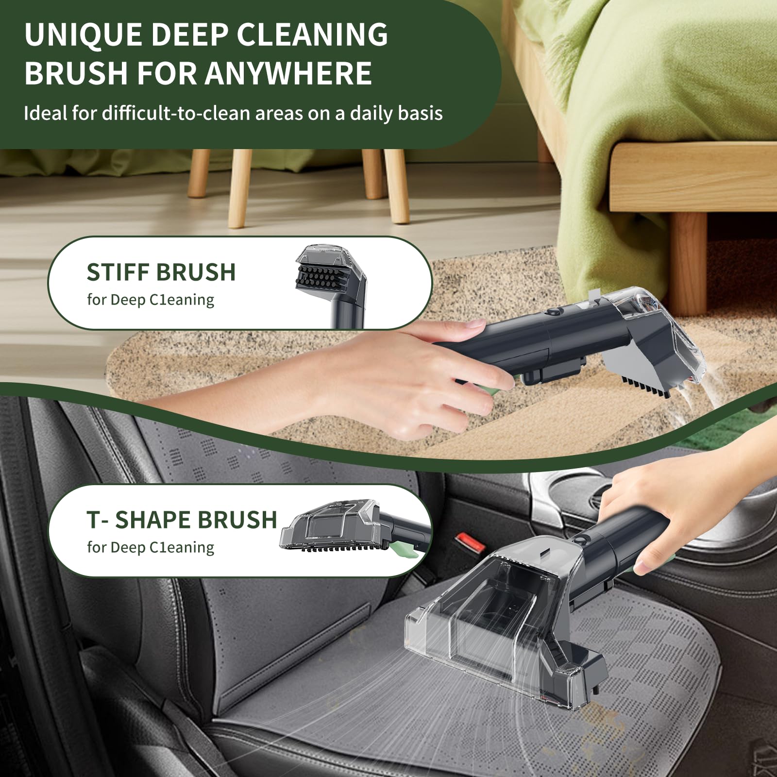 18Kpa Portable Carpet & Upholstery Cleaner Machine - 500W Powerful Suction Deep Cleaner for Pet Stains, Sofa, Car Seats - Ideal for Home, Office & Auto Detailing