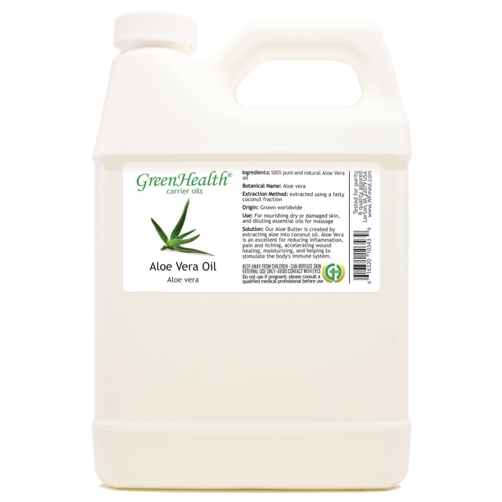 GreenHealth Aloe Vera Oil – 32 fl oz (946 ml) – 100% Pure, Natural, Cold Pressed Carrier Oil for Skin, Hair & Massage – Hydrating, Soothing & Nourishing for Face, Body & Scalp Care