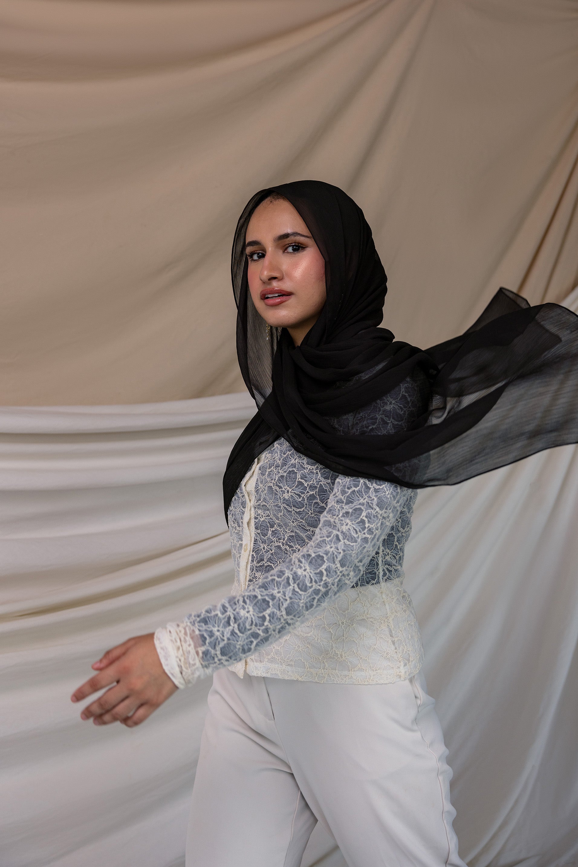 Jet Black Crinkle Chiffon Fabric - Premium Lightweight & Sheer Material for Elegant Dresses, Scarves, and Evening Gowns - Perfect for Formal Events, Bridal Wear & DIY Fashion Projects