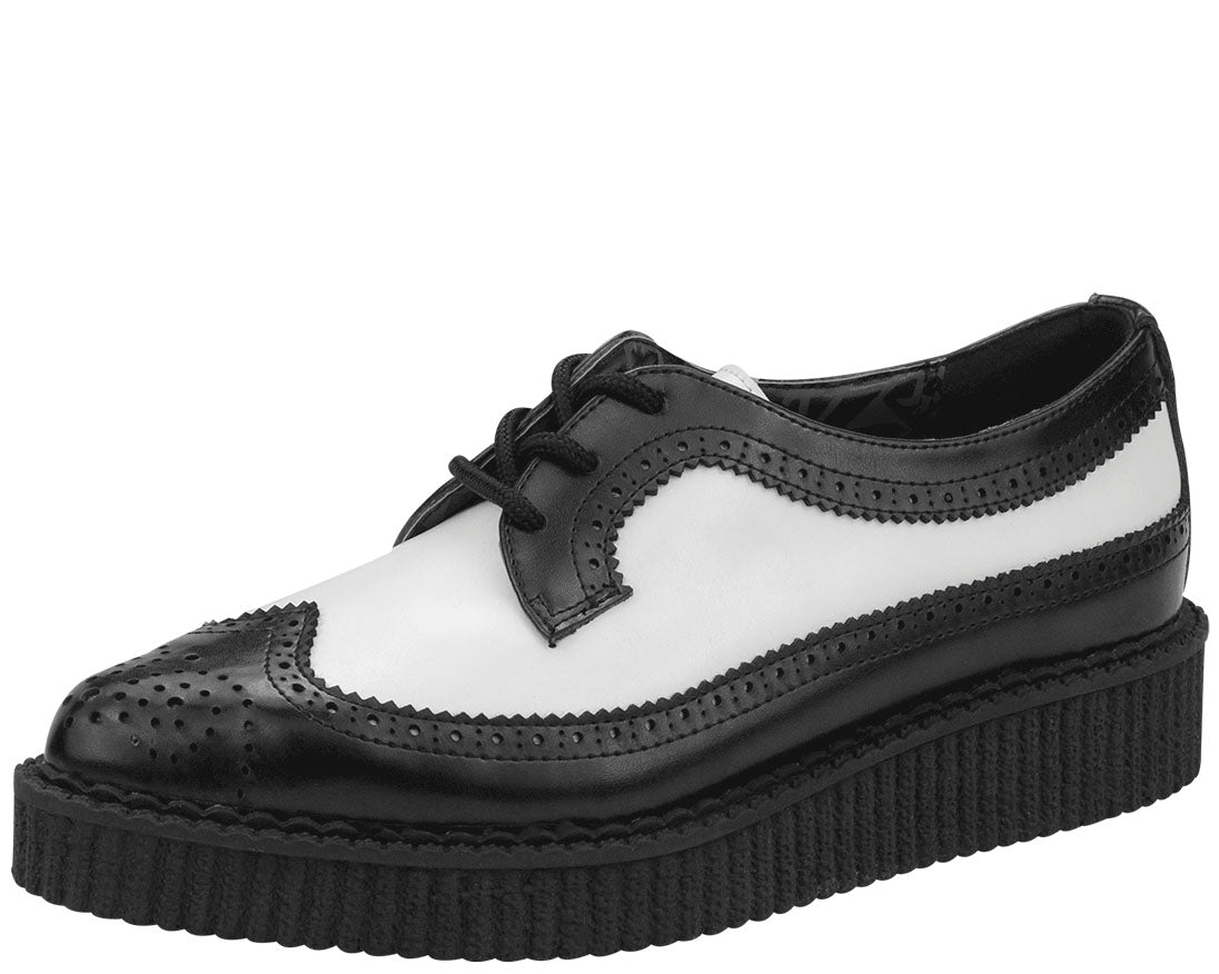 T.U.K Black & White Leather Brogue Wingtip Creeper Shoes - Vintage Punk Gothic Style for Men & Women | Perfect for Concerts, Parties & Alternative Fashion