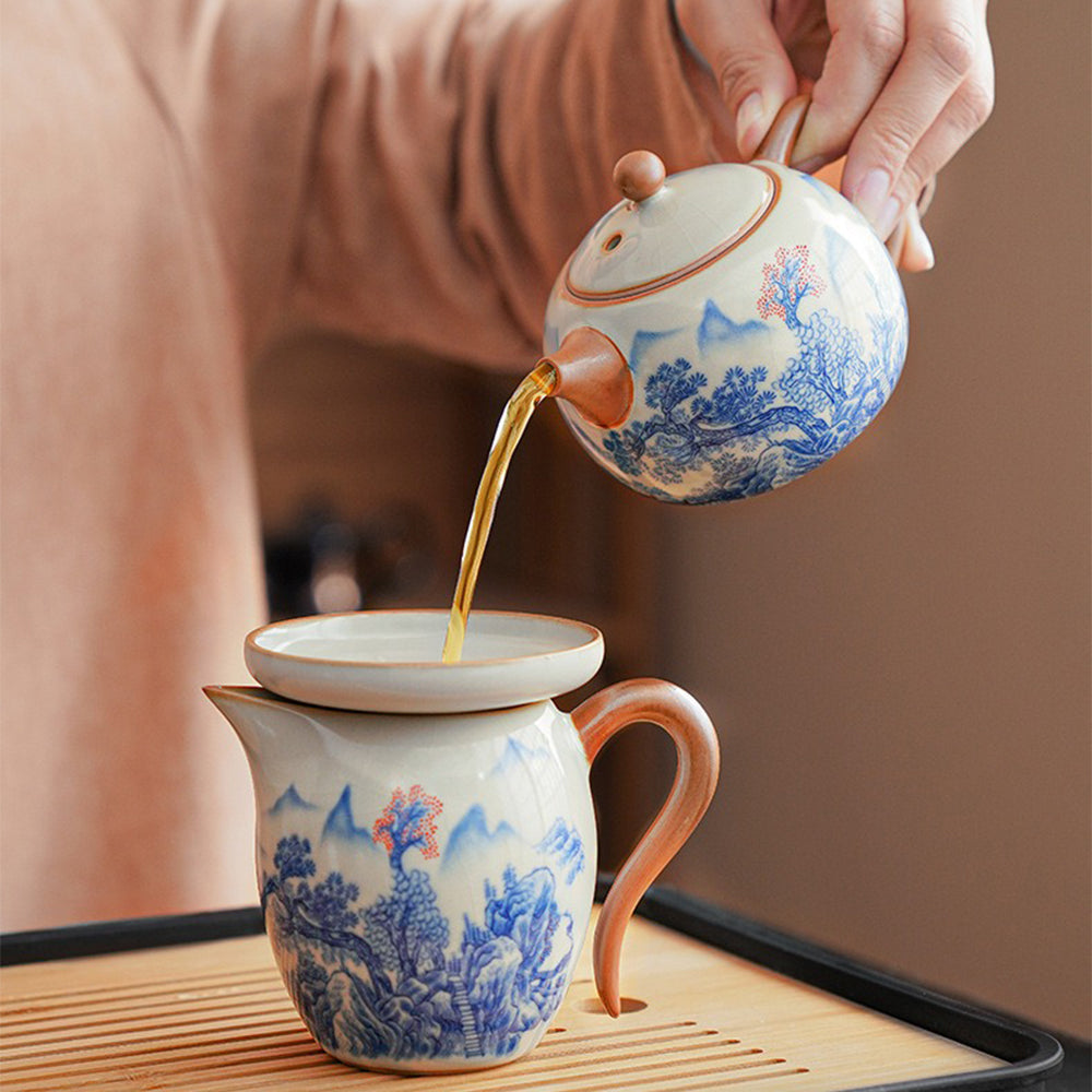 Exquisite Chinese Ruyao Fairyland Porcelain Tea Set - Handcrafted Ceramic Teapot & Cups - Perfect for Home, Office, and Gift Giving