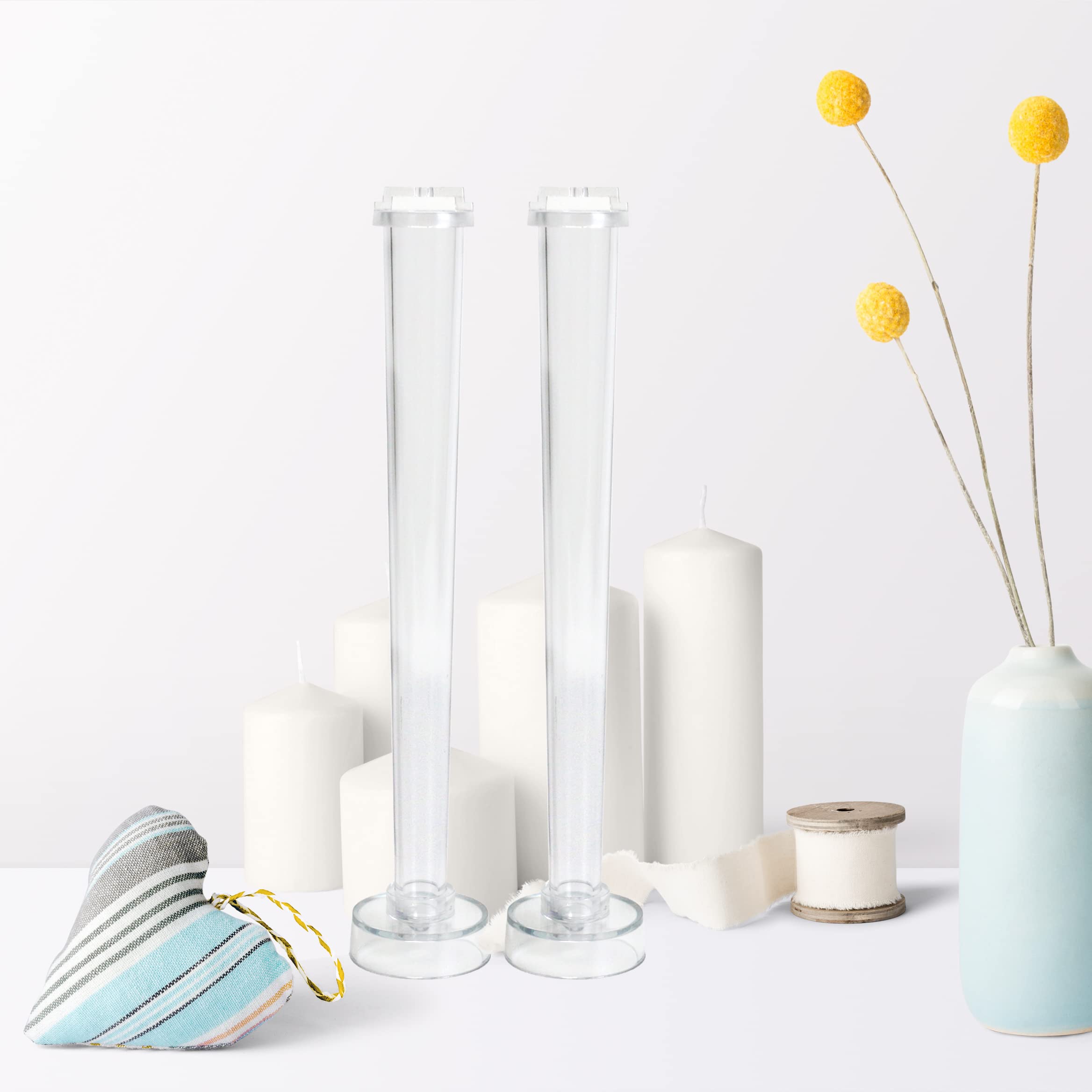 2 Pack Clear Plastic Taper Candle Molds - 10.2 Inch DIY Tapered Candlesticks for Wedding Centerpieces, Party Decorations, Romantic Dinner Lighting & Home Decoration - Perfect for Holiday Crafts, Gift Making & Aromatherapy Candles