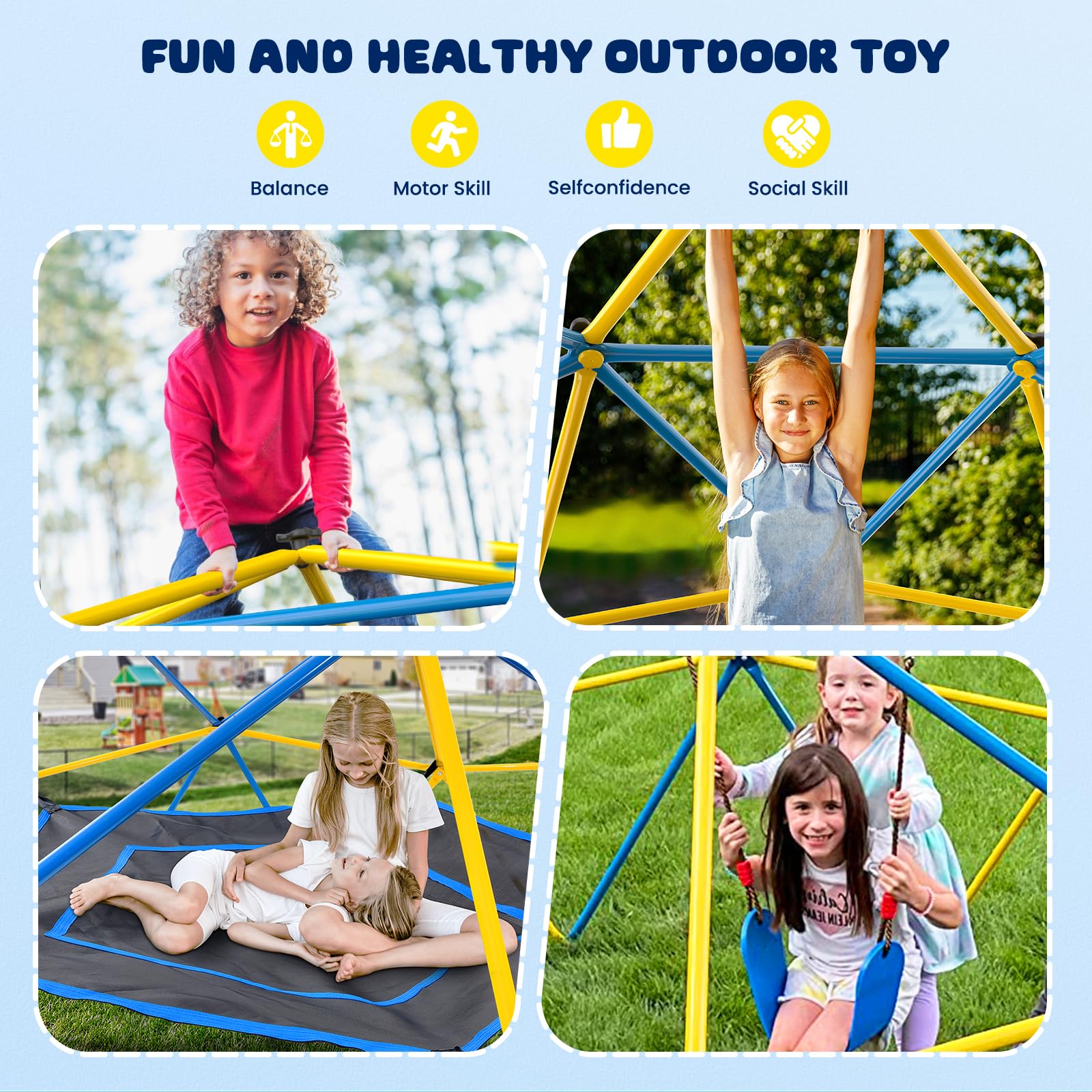 Hapfan 10ft Outdoor Jungle Gym Climbing Dome with Hammock & Swing - Heavy Duty 800LBS Capacity Monkey Bars Play Set for Kids Ages 3-12 - Perfect Backyard Play Equipment for Outdoor Adventures, Birthday Gifts & Family Fun Activities