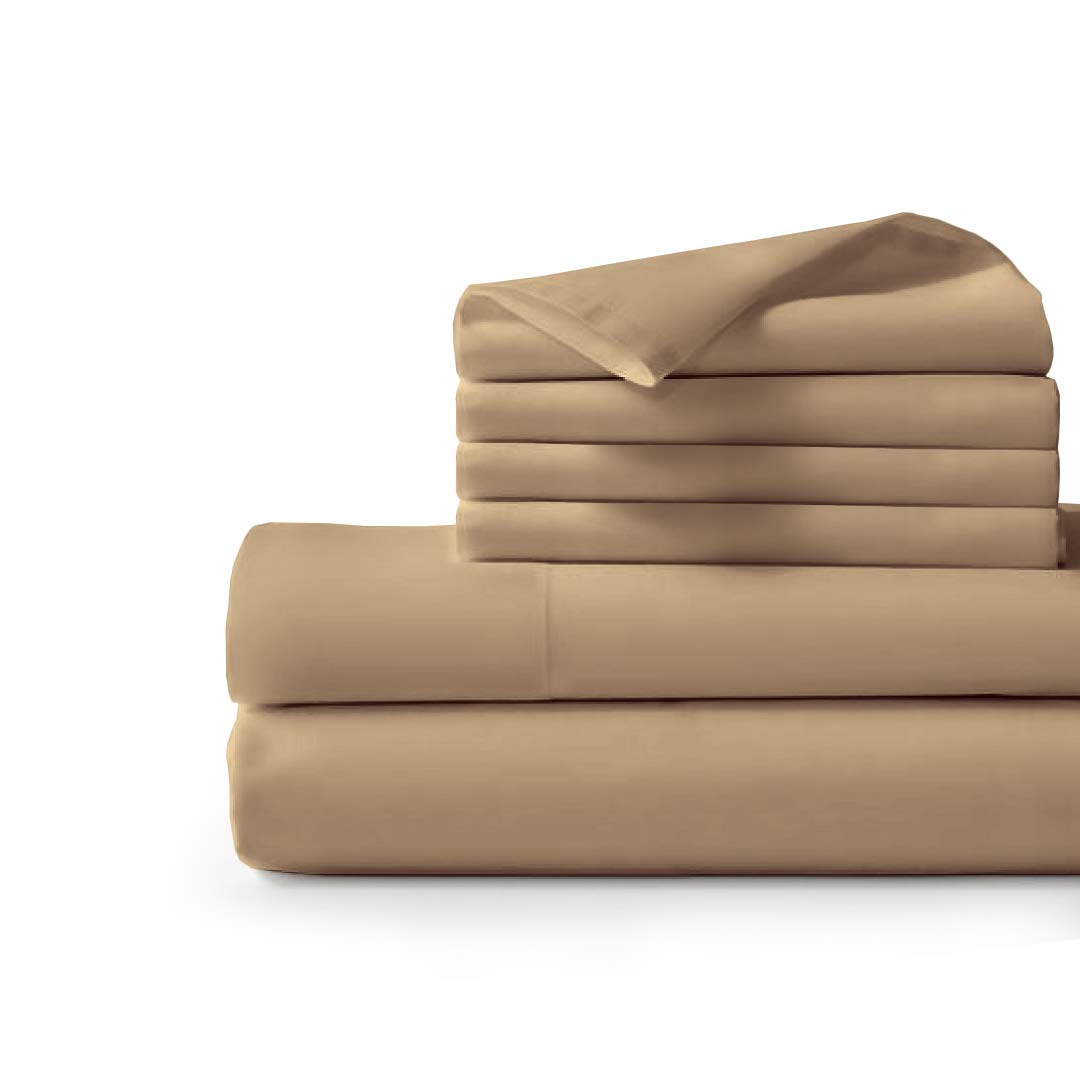 Luxury 100% Egyptian Cotton 6-Piece Queen Size Bed Sheet Set - 1000 Thread Count, Ultra Soft & Breathable (1 Fitted Sheet, 1 Flat Sheet, 4 Pillowcases) in Taupe - Perfect for Master Bedrooms, Guest Rooms & Luxury Hotels