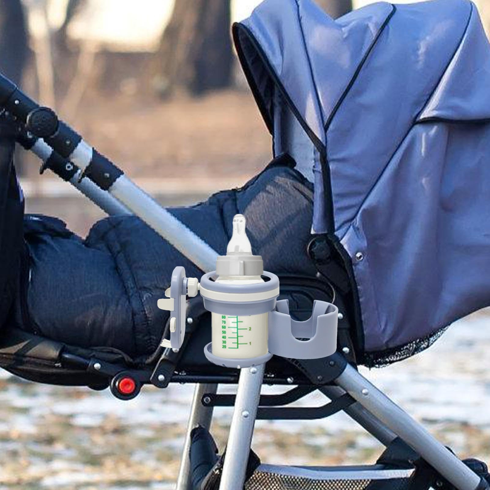 Rotating Pram Cup Holder - Universal Drink Bottle Organizer for Strollers, Wheelchairs & Nursing Carts | Convenient Coffee Cup Holder for Parents & Caregivers On-The-Go