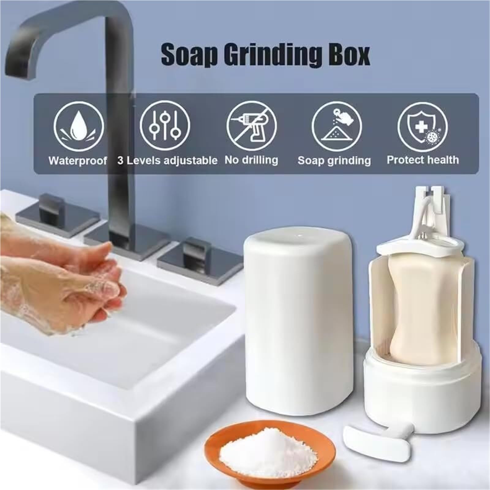 2025 Upgraded Wall Mounted Soap Grinder Pro - Waterproof No Drilling Leakproof Bar Soap Shaver Dispenser (2 Pack) for Bathroom, Kitchen & Travel - Creative Soap Grinding Box for Hotels, Camping & Home Use