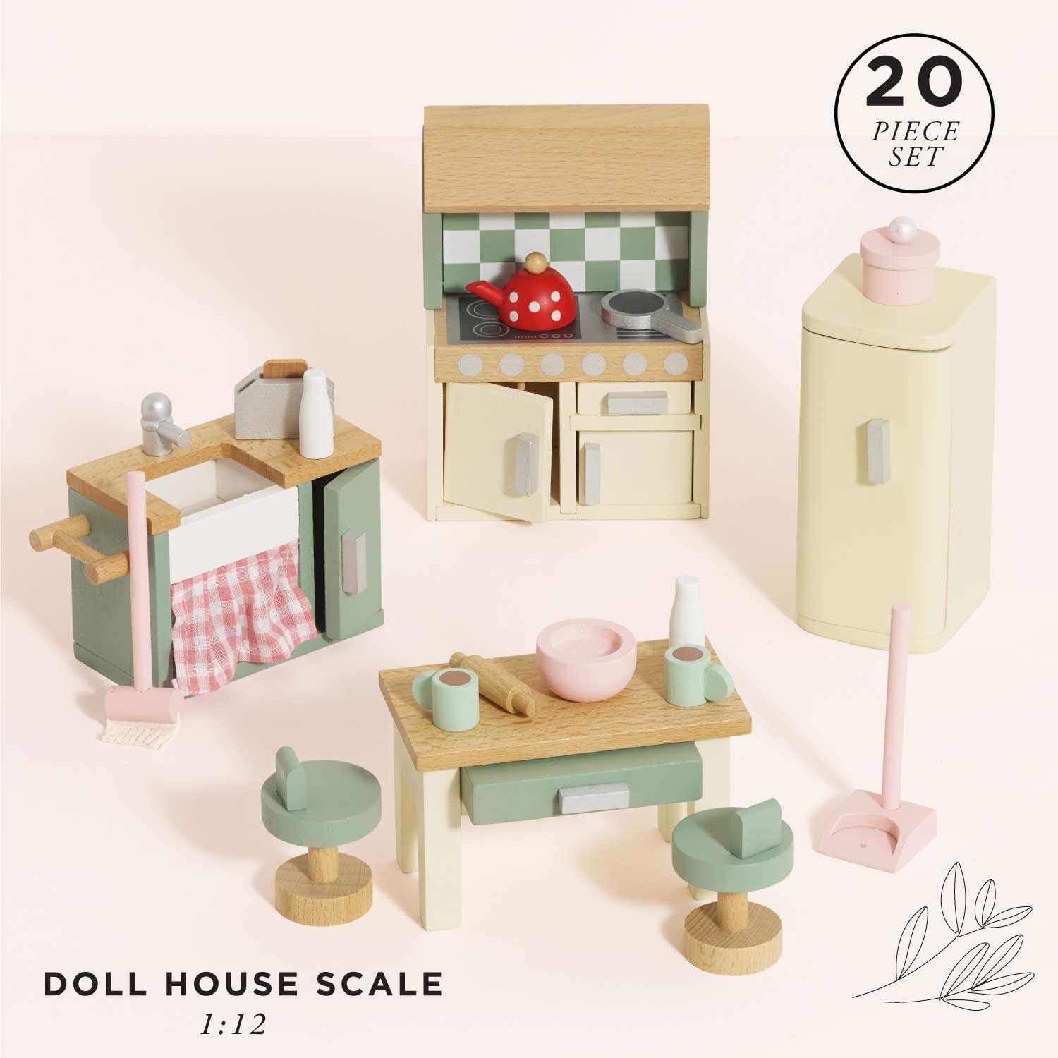 Le Toy Van Daisylane Kitchen Dollhouse Furniture Set - Miniature Wooden Play Kitchen Accessories for Kids (ME059) | Pretend Play, Doll House Decor, Gift for Girls & Boys
