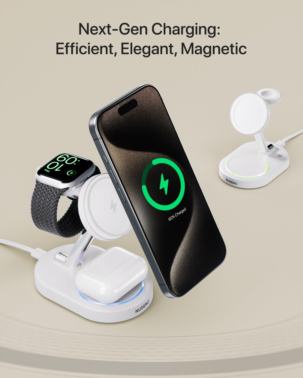 3-in-1 Magnetic Fast Wireless Charging Station for iPhone 16/16 Pro/16 Pro Max/15/14/13/12 Series with Magsafe - Compatible with Apple Watch & AirPods (White) | Perfect for Home, Office & Nightstand Charging