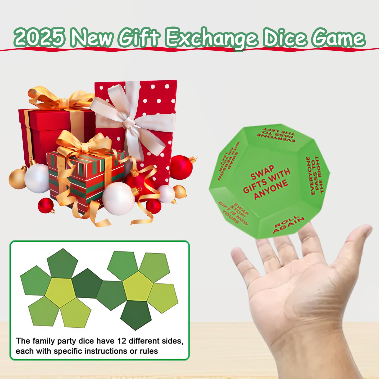 Santa Swap Gift Exchange Dice Game - 2025 New 3x3x3in Christmas Party Dice with 12 Unique Sides for Family Gatherings & Holiday Gift Exchanges | Perfect for Secret Santa, Office Parties & Festive Family Game Nights