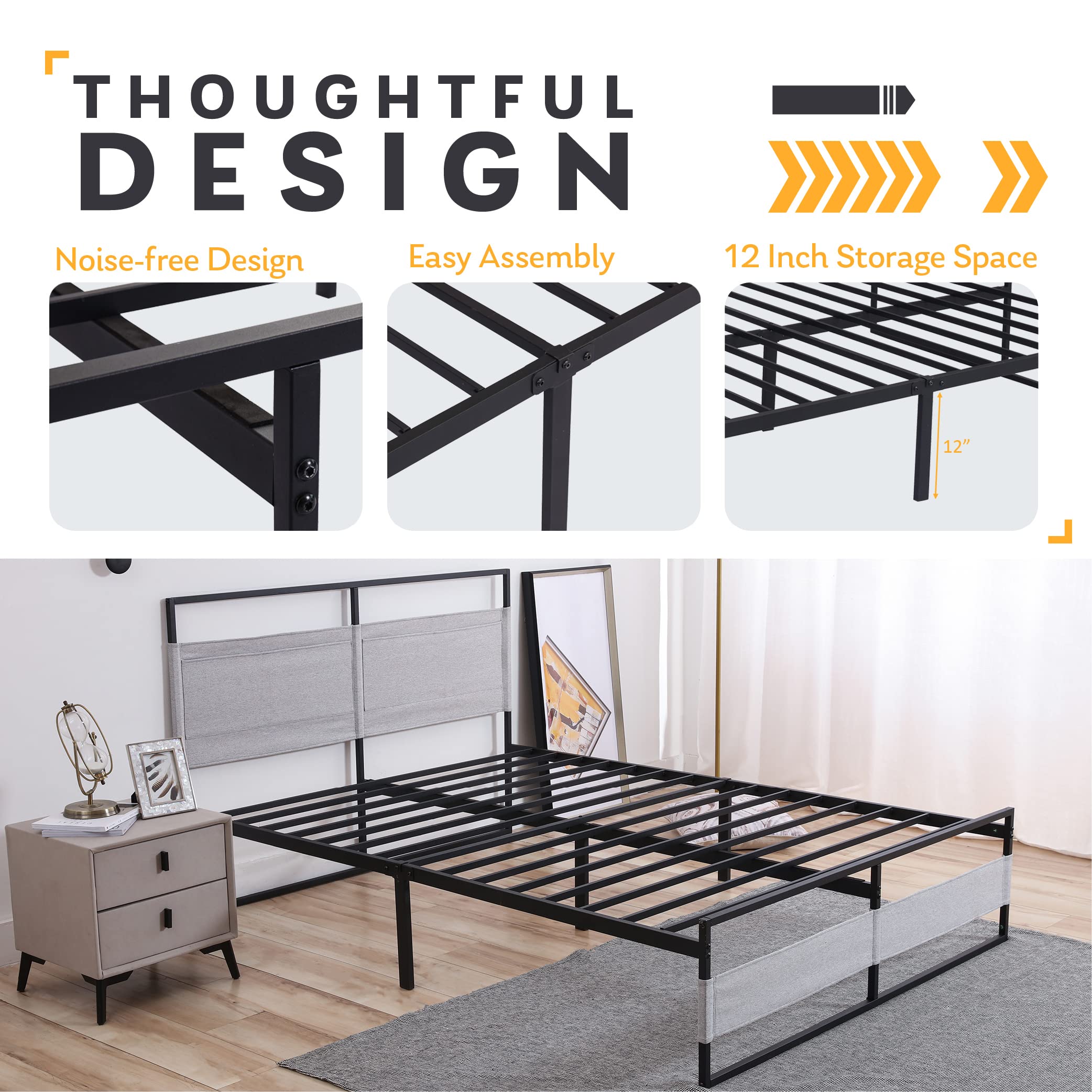 EGOHOME 14 Inch King Metal Bed Frame - Heavy Duty Alloy Steel Platform Bed with Headboard & Under Bed Storage - No Box Spring Needed - Easy Assembly & Noise Free - Perfect for Modern Bedrooms & Guest Rooms