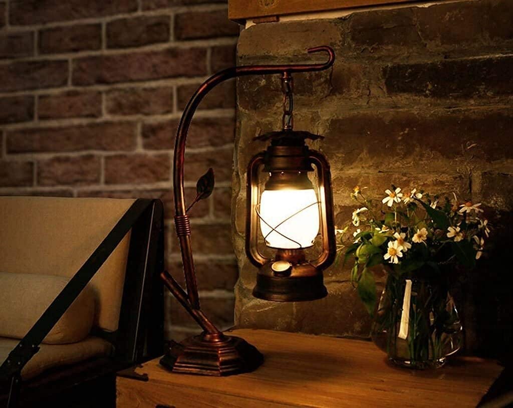 Vintage Chinese Iron Desk Lamp - Rustic American Style Kerosene Lamp for Home Office, Restaurant & Cafe Decor | Perfect as Bedside Lamp, Barn Lantern or Reading Light