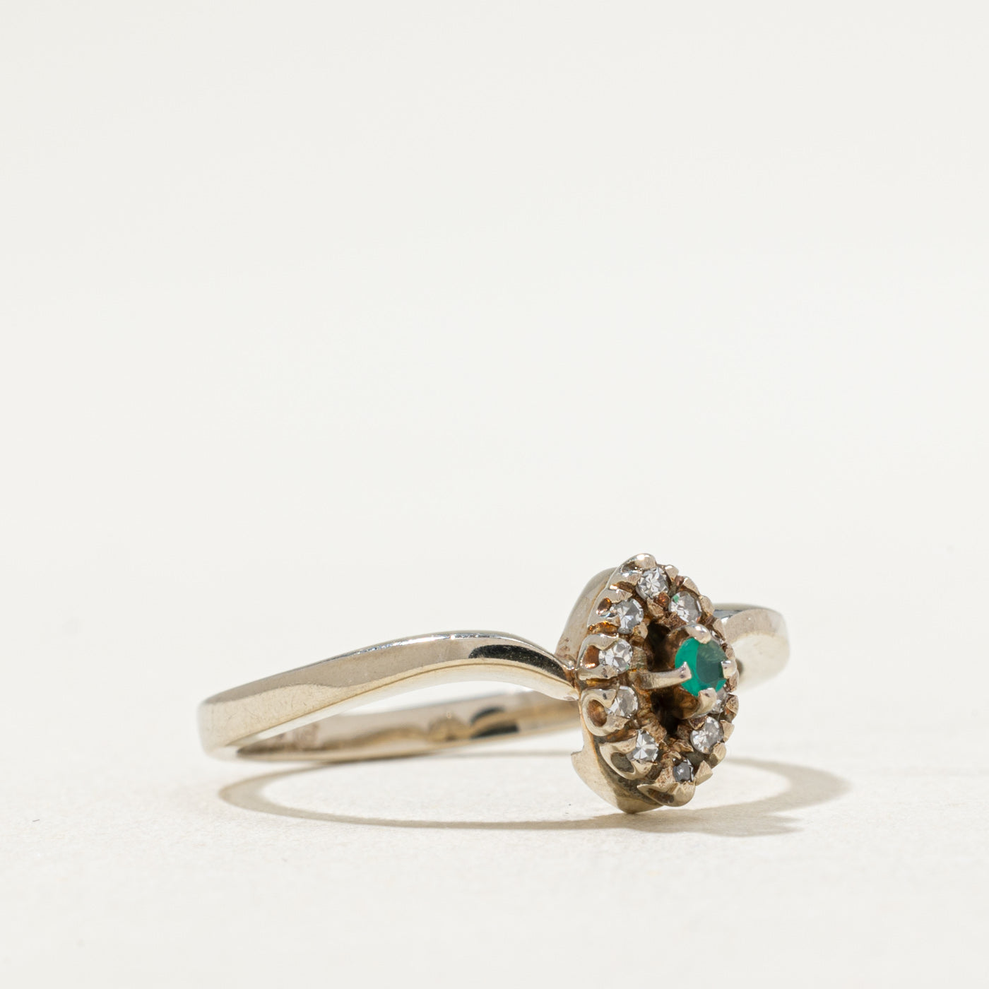Green Glass & Diamond Chevron Ring | 0.03ct. 0.10ctw | Size 8 | Elegant Stackable Ring for Women, Perfect for Weddings, Anniversaries & Everyday Wear