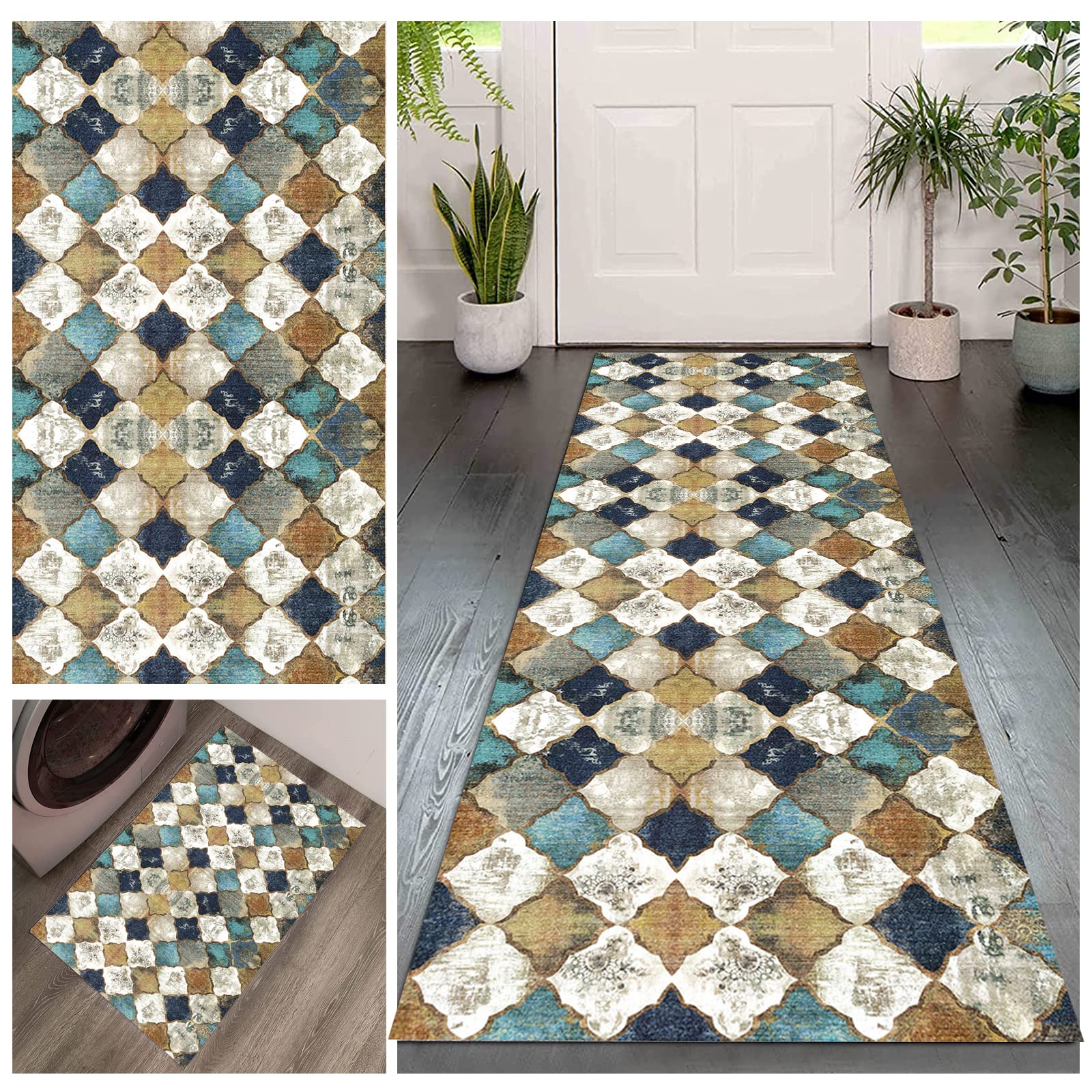 Runner Rug for Hallways & Kitchens - Machine Washable, Stain Resistant, Non-Shed Carpet - Perfect for Laundry Room, Living Room, Bathroom & Entryway - Durable Floor Mat for High Traffic Areas