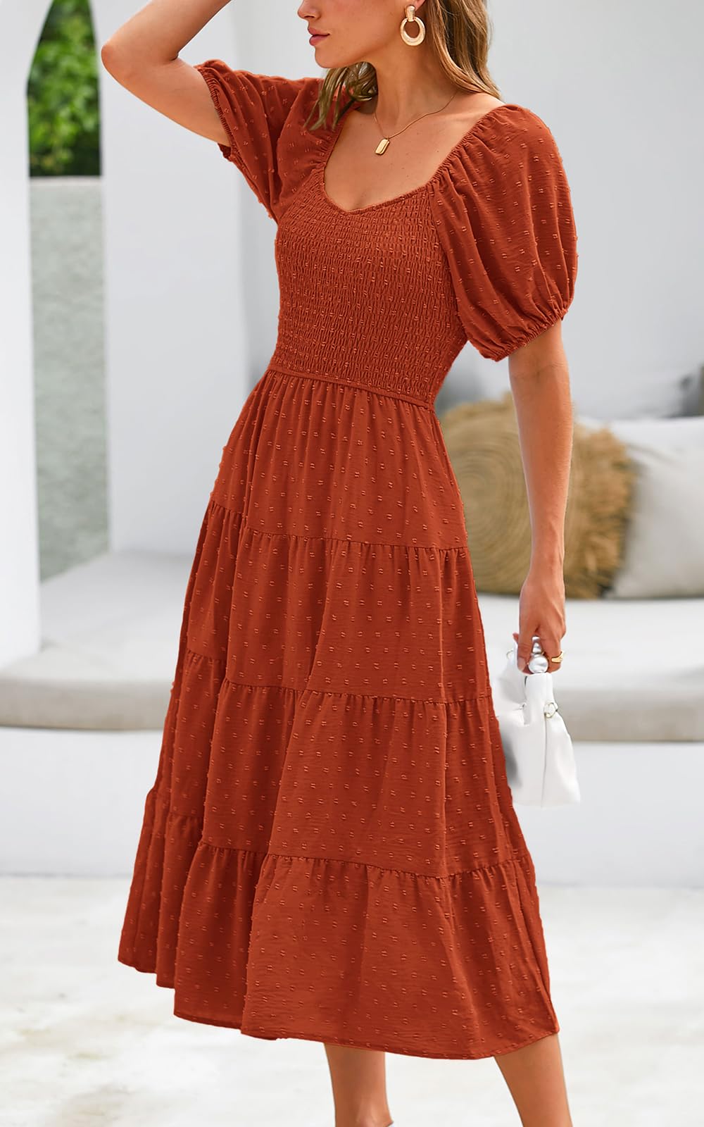 PRETTYGARDEN Women's Floral Chiffon Maxi Dress with Puff Sleeves & V-Neck - Swiss Dot High Waist Tiered Smocked Summer Dress for Beach, Wedding, Party & Casual Wear