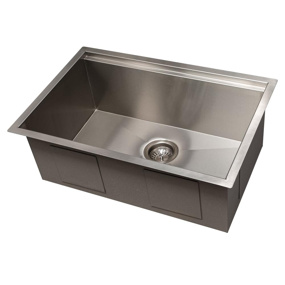 ZLINE Garmarch 27-Inch Undermount Single Bowl Stainless Steel Kitchen Sink with Bottom Grid & Accessories (SLS 27) - Perfect for Modern Kitchens, Remodeling & Heavy-Duty Cooking