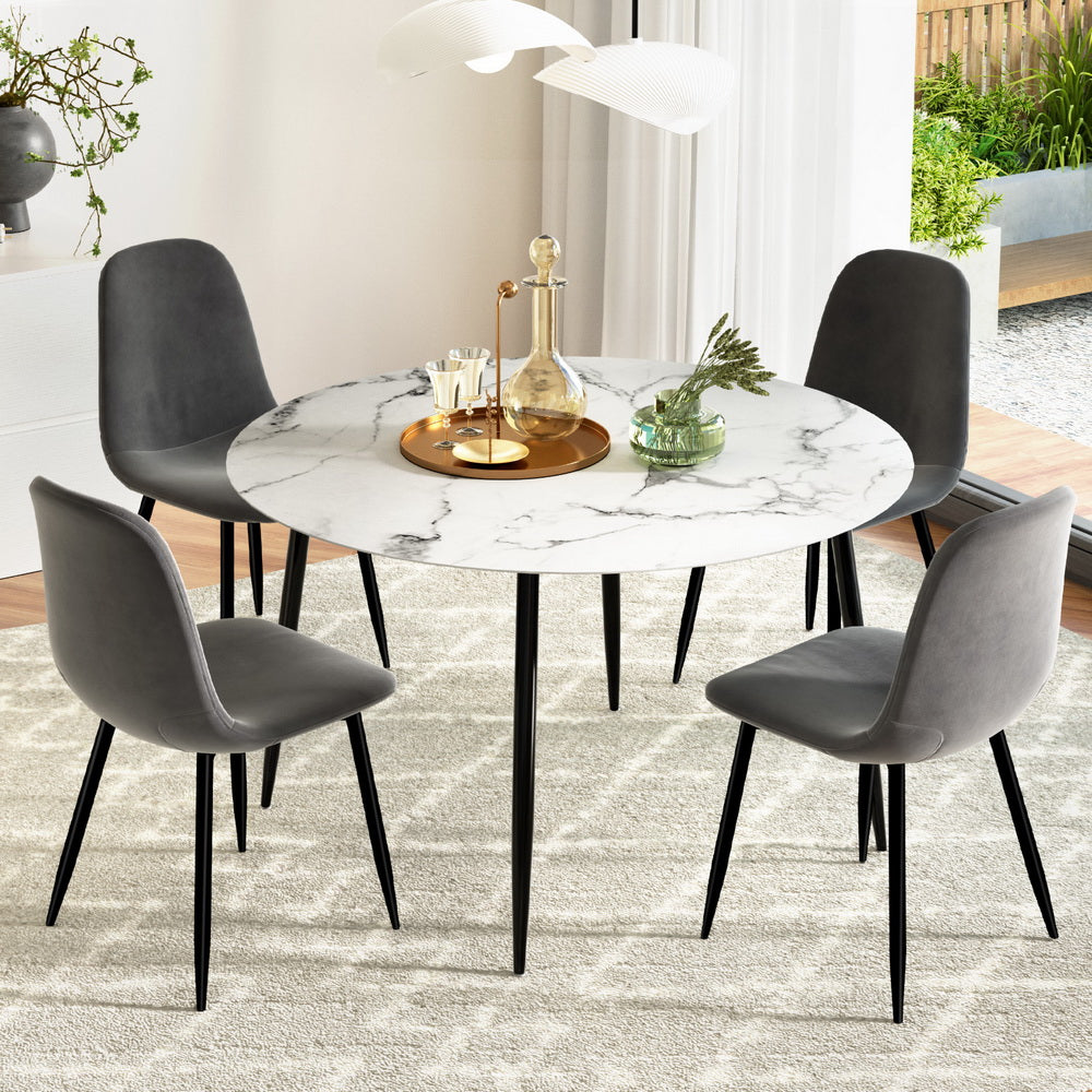 Artiss 5-Piece Dining Table Set with 4 Chairs - Modern Marble Grey Kitchen Table for Small Spaces | Perfect for Breakfast Nook, Apartment Dining, and Small Family Meals