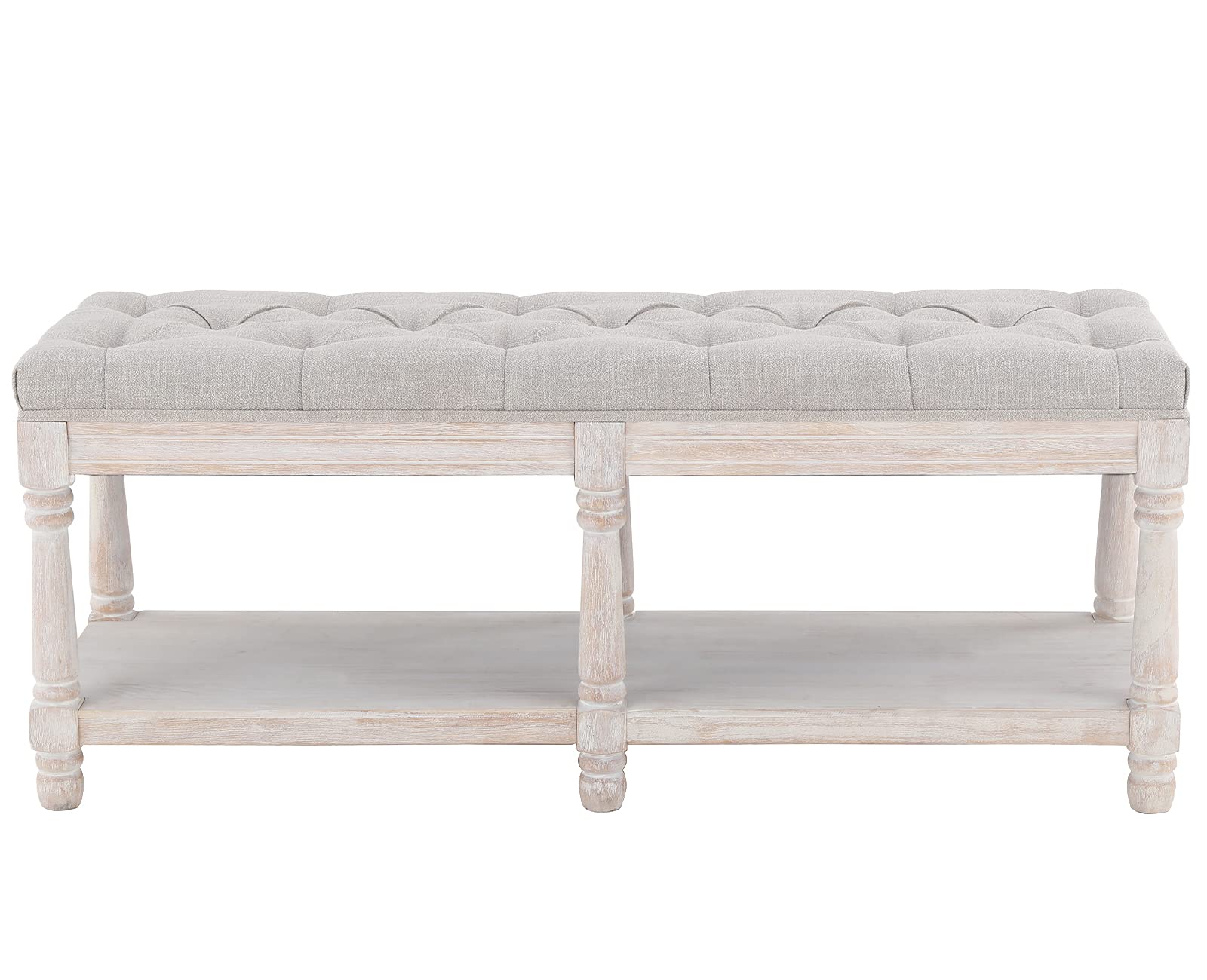 Kmax Storage Entryway Bench - Tufted Shoe Rack with Wooden Seat, Multi-Functional Hallway Bench for Bedroom Corner & Window (Beige) - Perfect for Small Space Organization & Home Decor