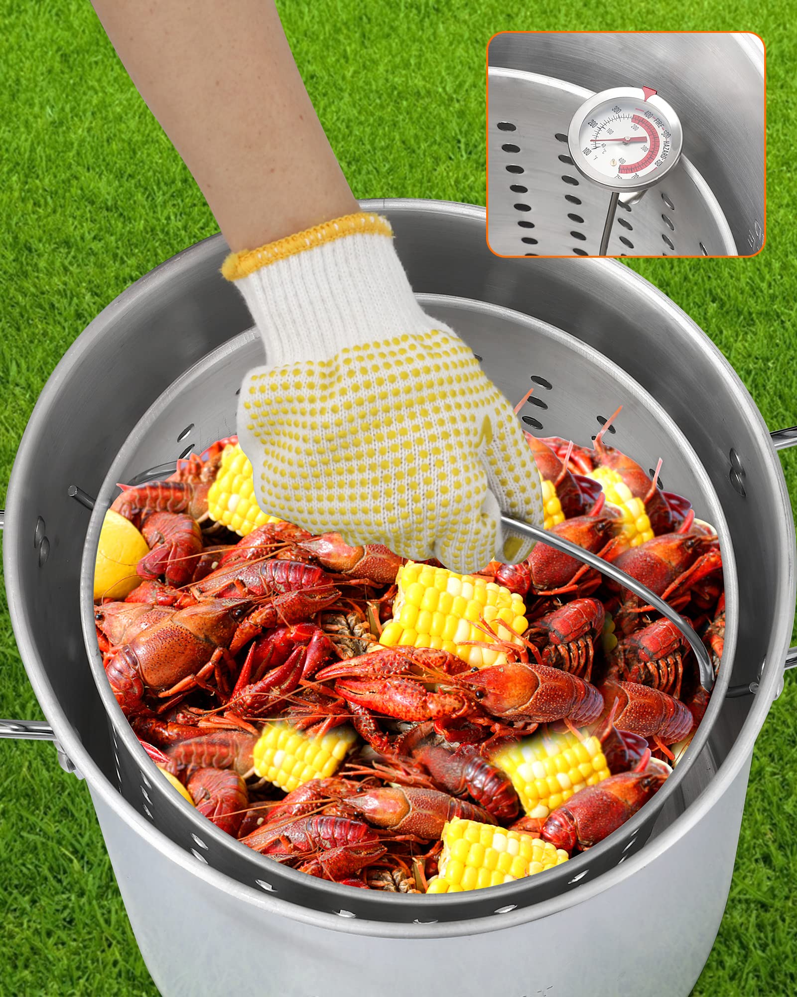 30QT + 10QT Turkey Fryer Propane Burner Kit [54,000 BTU] with Seafood Boil Pot & Basket - Outdoor Cooking Equipment for Thanksgiving, Camping, Backyard BBQs - 13 Inch Black