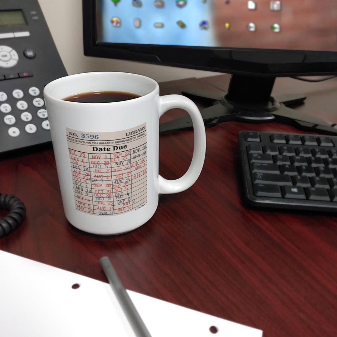 Librarian Gifts - 15oz Ceramic Coffee Mug with Handle | Book Lover Gift for Women | Library Card Design | Perfect Reading Mug for Bookworms, Teachers & Bibliophiles - Ideal for Coffee Breaks, Office Use & Book Club Meetings