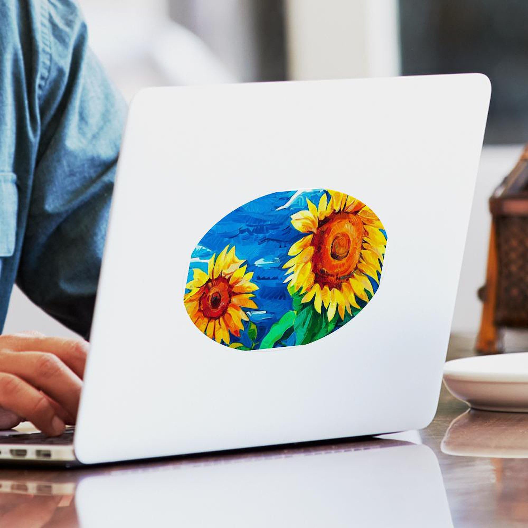 Sunflowers Painting Stickers - Oval 50 Pack | Waterproof Vinyl Decals for Laptops, Water Bottles & DIY Crafts | CafePress