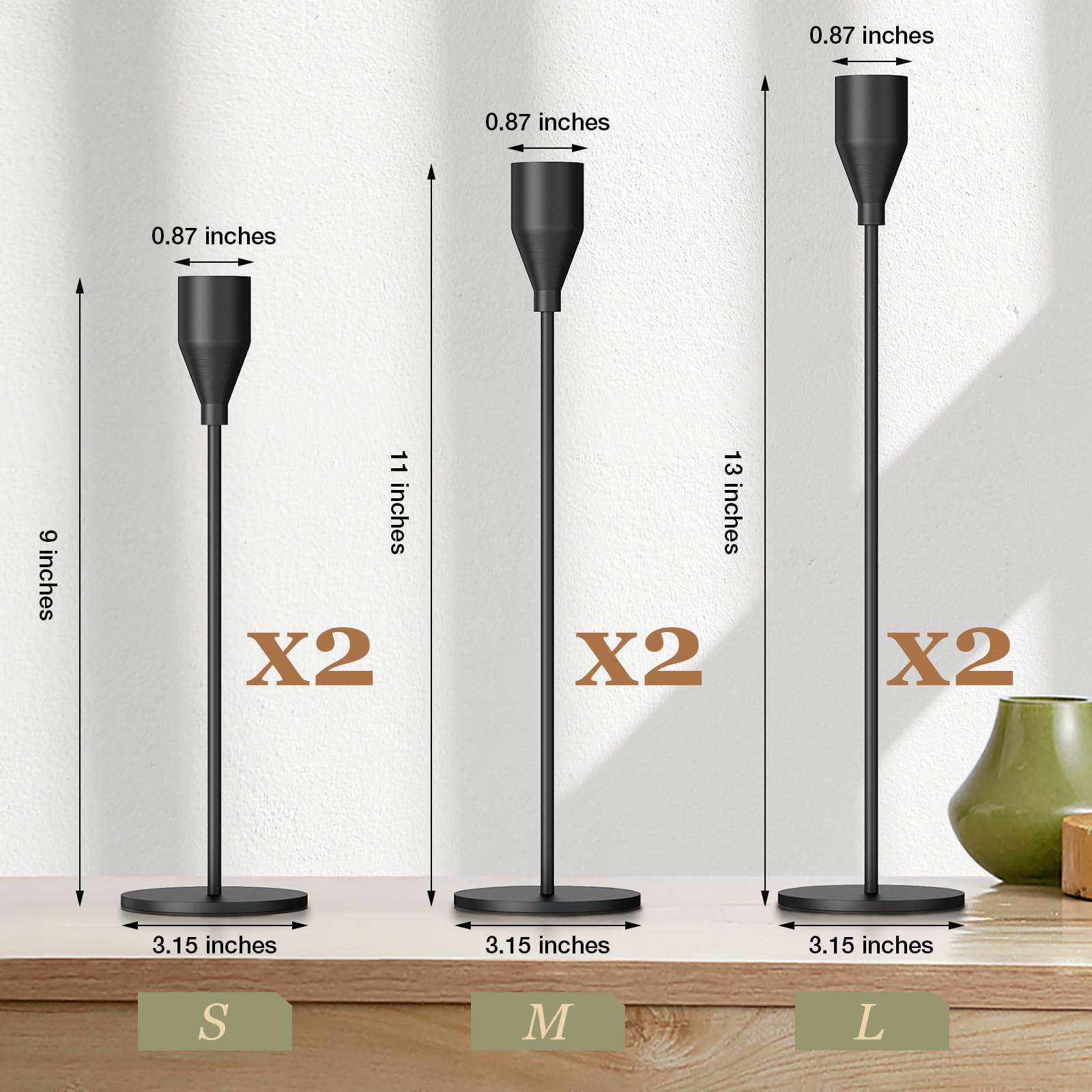 Matte Black Taper Candle Holders Set of 6 - Elegant Candlestick Holders for Table, Fireplace & Cabinet Decor - Perfect for Creating Romantic Atmosphere at Dinner Parties & Home Decor
