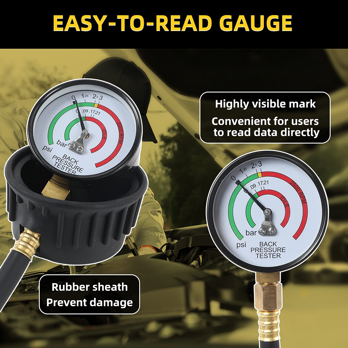 CMTOOL Professional Car Exhaust Back Pressure Tester Kit - 6-Foot Hose with Adapter & Hose Clamp - Accurate Engine Diagnostic Tool for Mechanics & DIY Auto Repair (Carton Packaging Included)