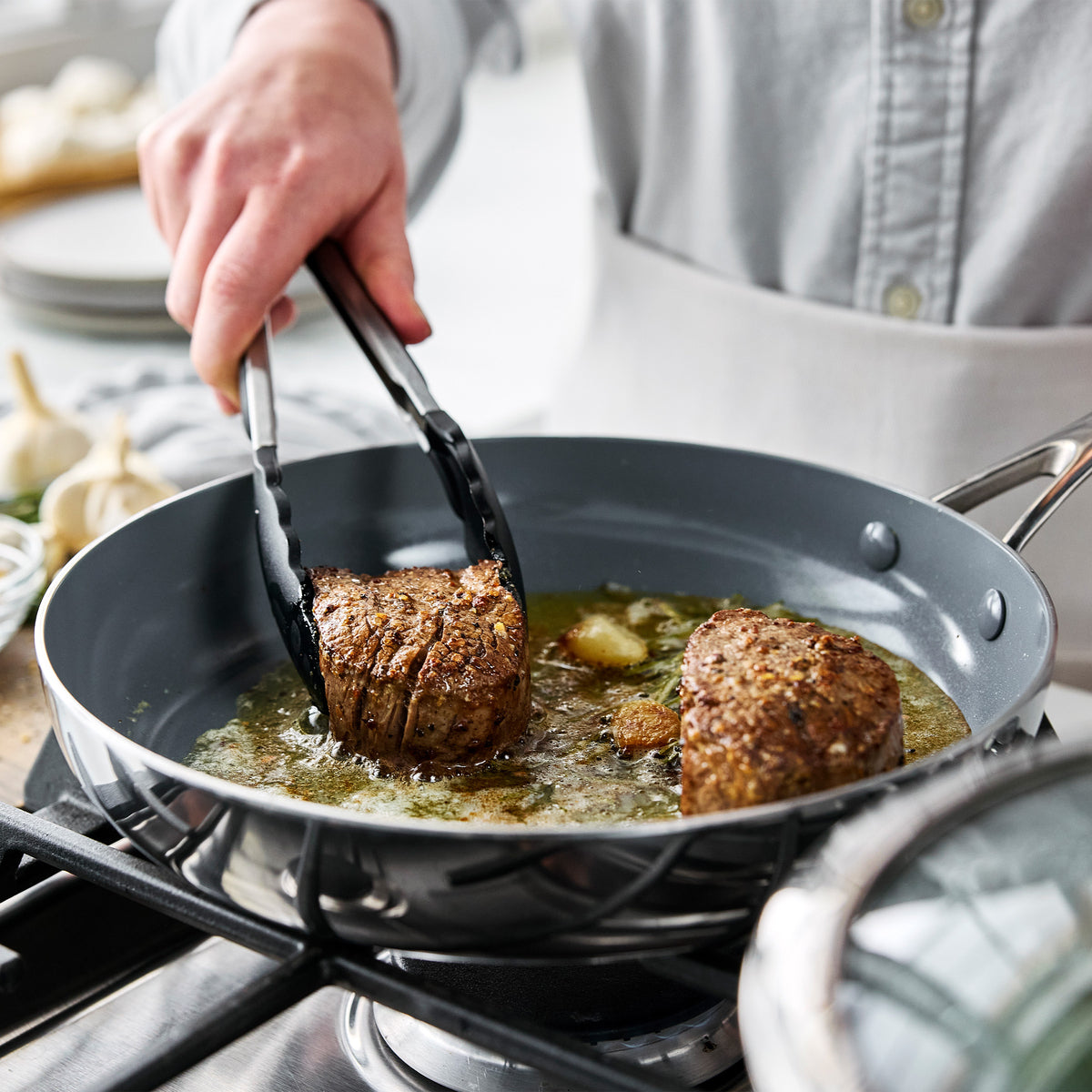 Valencia Pro 12-Inch Stainless Steel Fry Pan - Nonstick Skillet for Sautéing, Frying & Cooking - Induction Compatible, Oven Safe & Dishwasher Safe - Perfect for Home & Restaurant Use