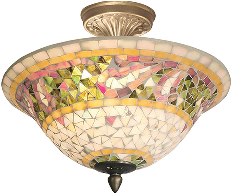13W Bradshaw Mosaic Flush Mount Ceiling Light - Antique Brass Finish for Bedroom, Living Room & Hallway Lighting