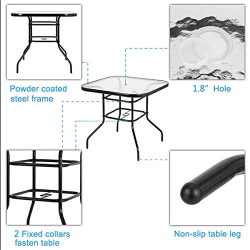 Square Outdoor Dining Table with Toughened Glass Top - Durable Patio Garden Table for Backyard, Deck, and Poolside Entertaining