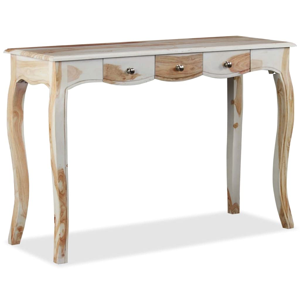 Solid Sheesham Wood Console Table with 3 Drawers - 43.3