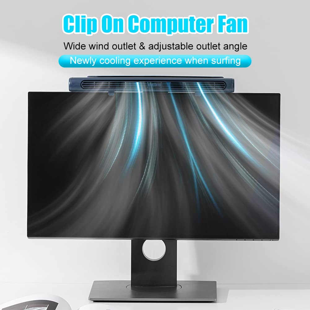 Clip On Computer Fan - Bladeless USB Desk Fan for Monitor & Laptop, Quiet Personal Cooling Fan for Office & Home Use, Compact Tower Fan for Flat/Curved Screens (Perfect for Workstations, Gaming Setups & Hot Summer Days)