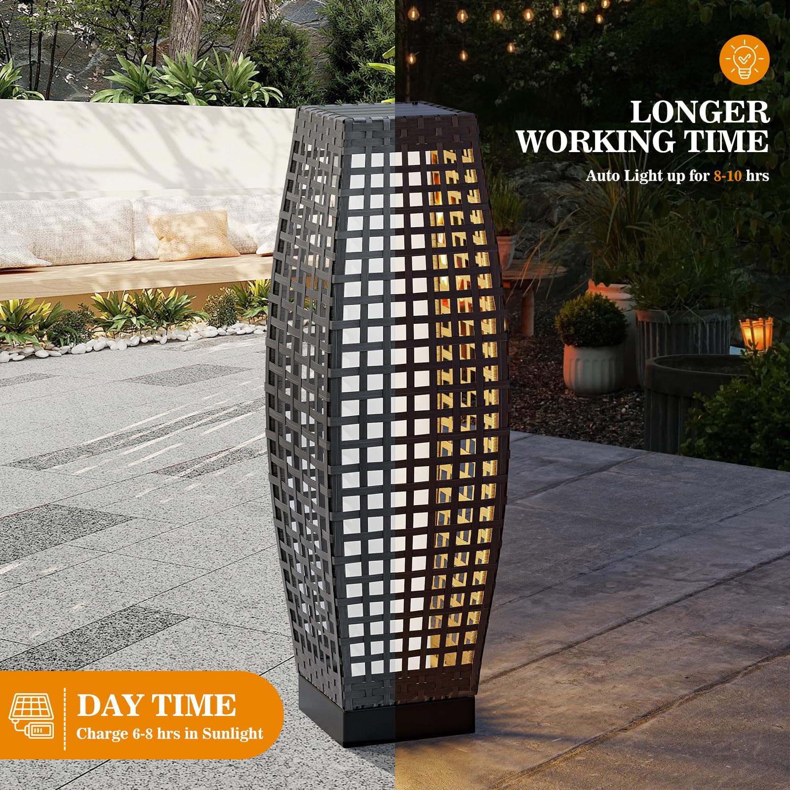 Solar Powered Outdoor Floor Lamp - Waterproof Weather Resistant Square Pattern Solar Lantern for Backyard, Porch, Garden, Deck | Perfect for Christmas Decorations, Patio Lighting & Nighttime Ambiance