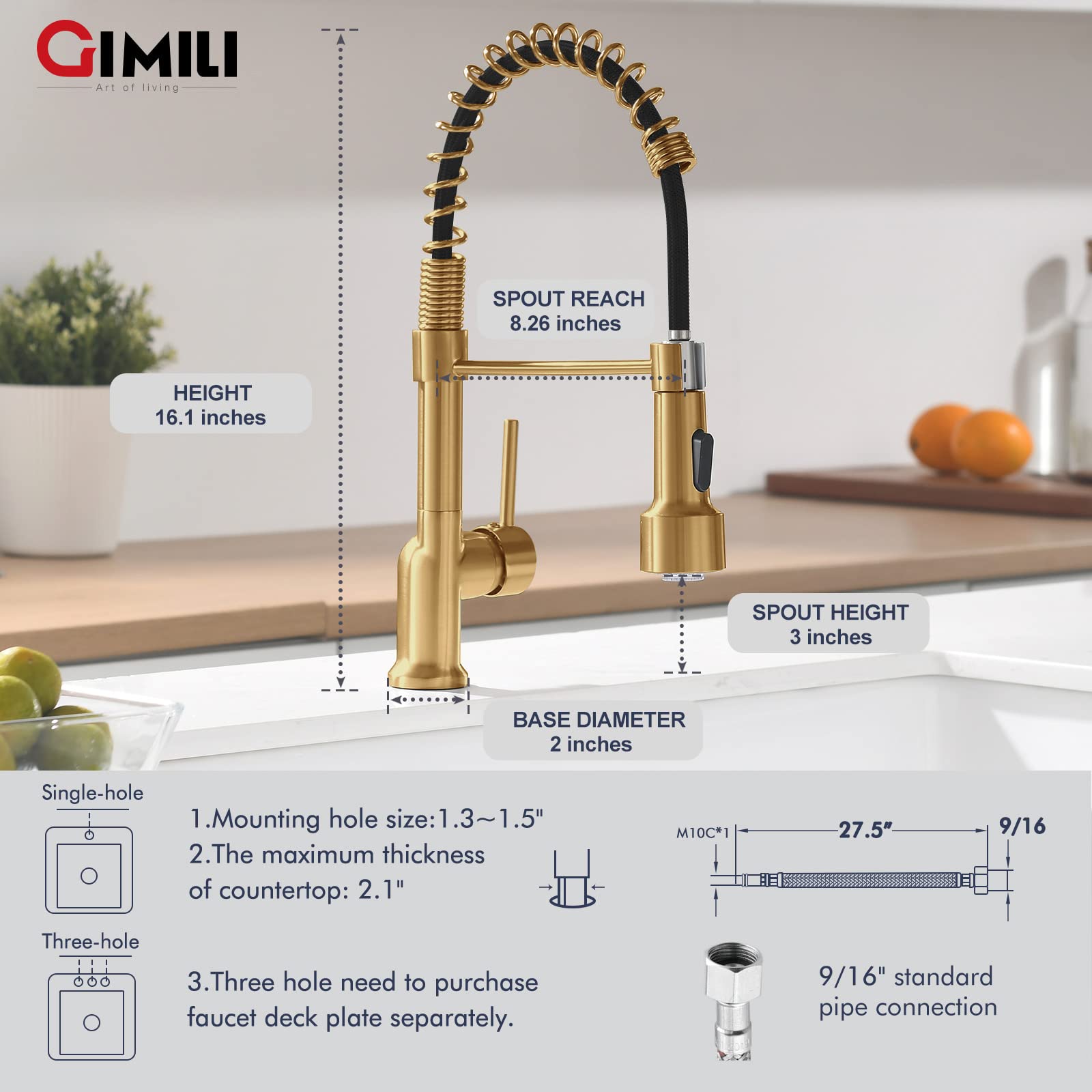 GIMILI Brushed Gold Kitchen Faucet with Pull Down Sprayer - Single Handle LED Kitchen Sink Faucet for Modern Home, Restaurant & Commercial Use