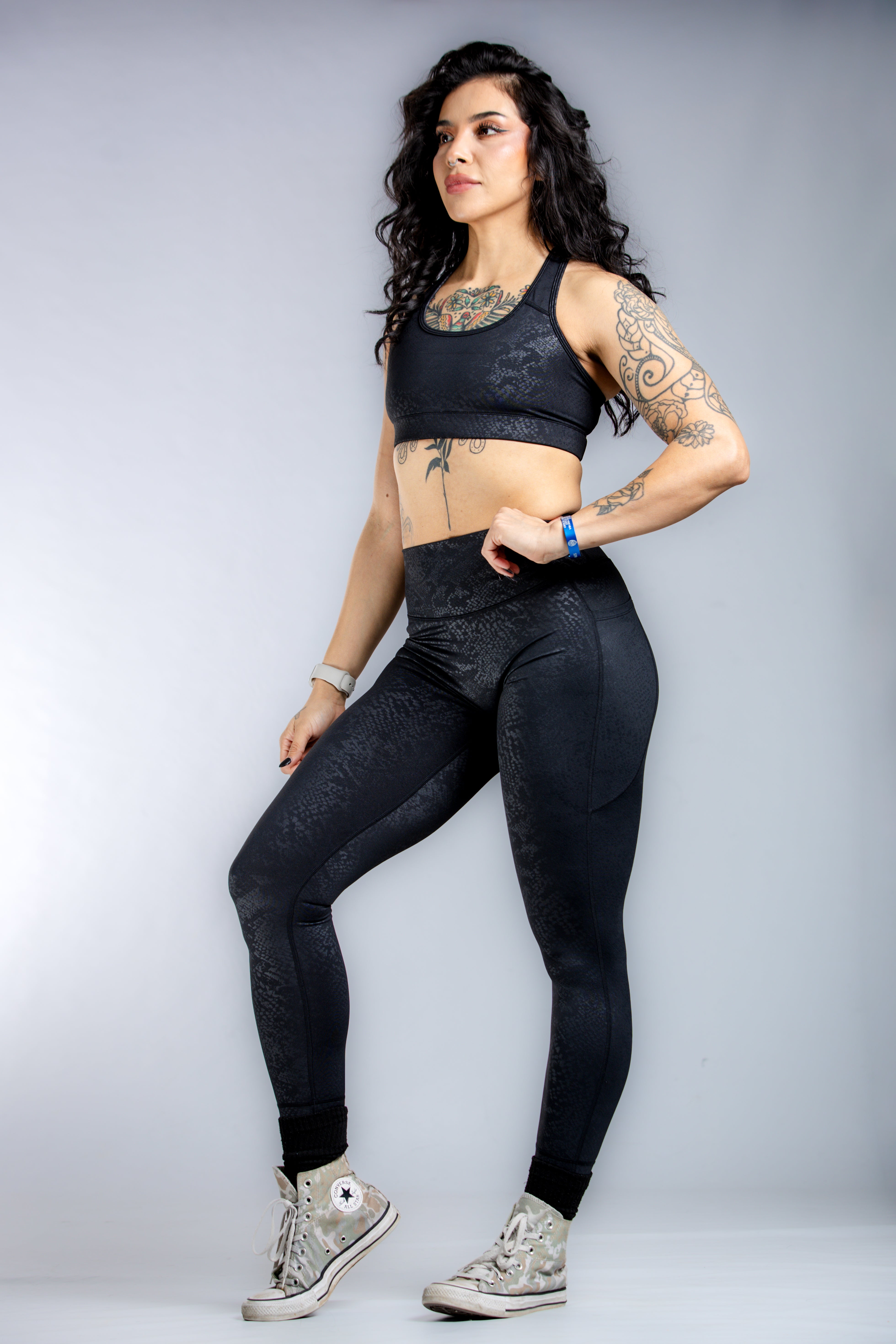 High Support Sports Bra for Women - Black Snakeskin Print - Yoga, Running, Gym Workout & Activewear