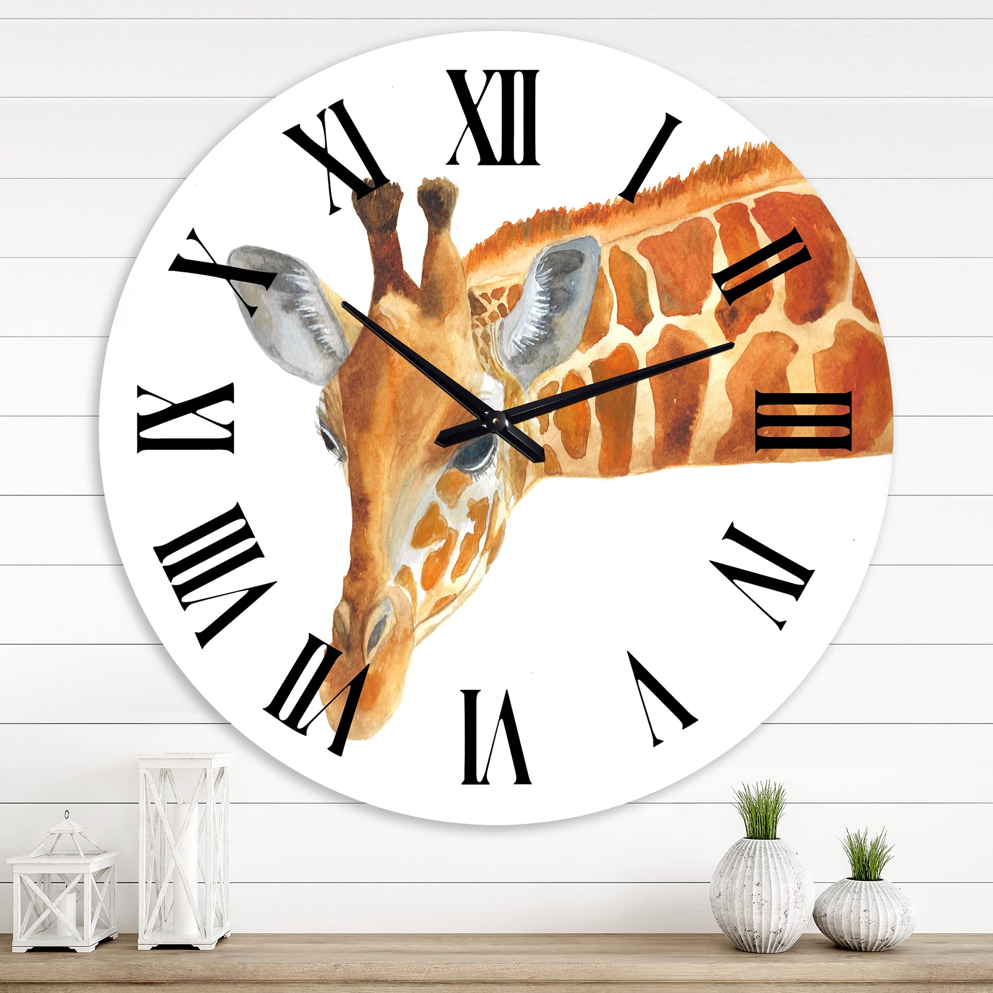 Farmhouse Wall Clock with Giraffe Portrait - Large Animal Wall Decor for Kitchen, Living Room, Bedroom | Rustic Home Decor Gift Idea