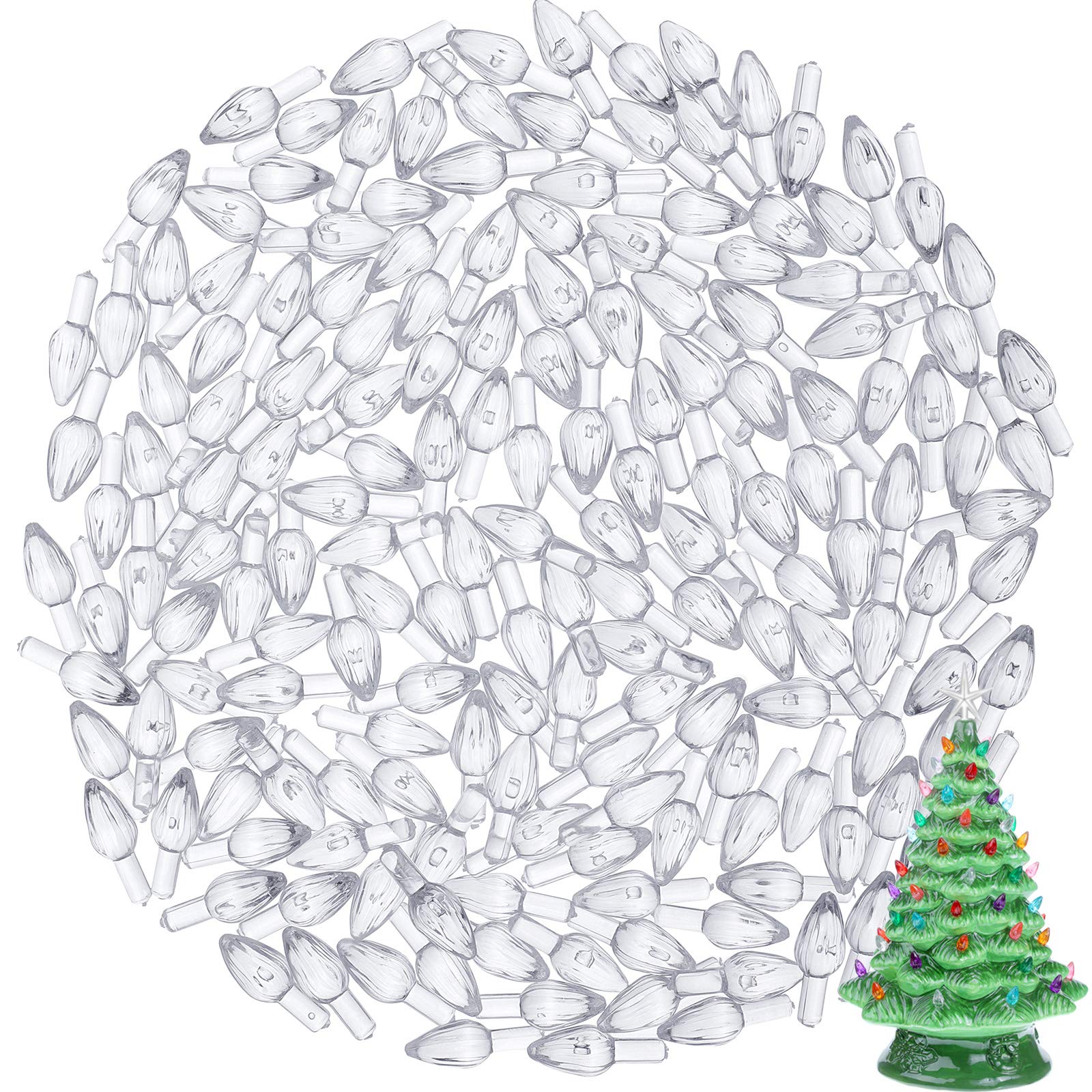 300 Pieces Clear Plastic Christmas Tree Bulbs - Shatterproof Ceramic-Style Light Decorations for Holiday Tree Ornaments | Perfect for Indoor/Outdoor Christmas Decor, Party & Home Festive Lighting
