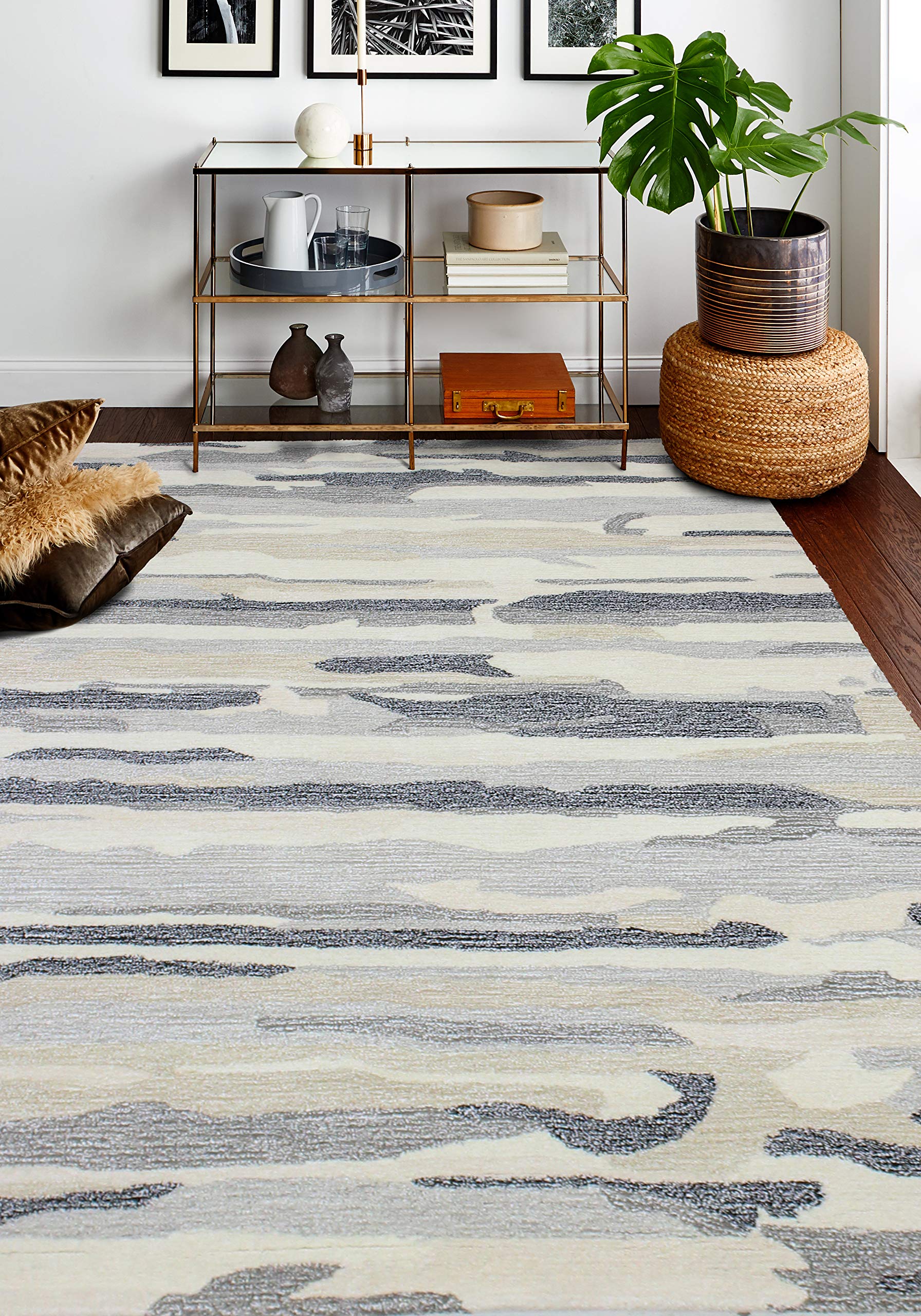 Bashian Collection 5' x 7.6' Ivory/Black Luxury Hand Tufted Wool & Viscose Area Rug - Soft Living Room Rug, Durable Entryway Runner, Elegant Home Decor for Bedroom, Dining Room & Office Spaces
