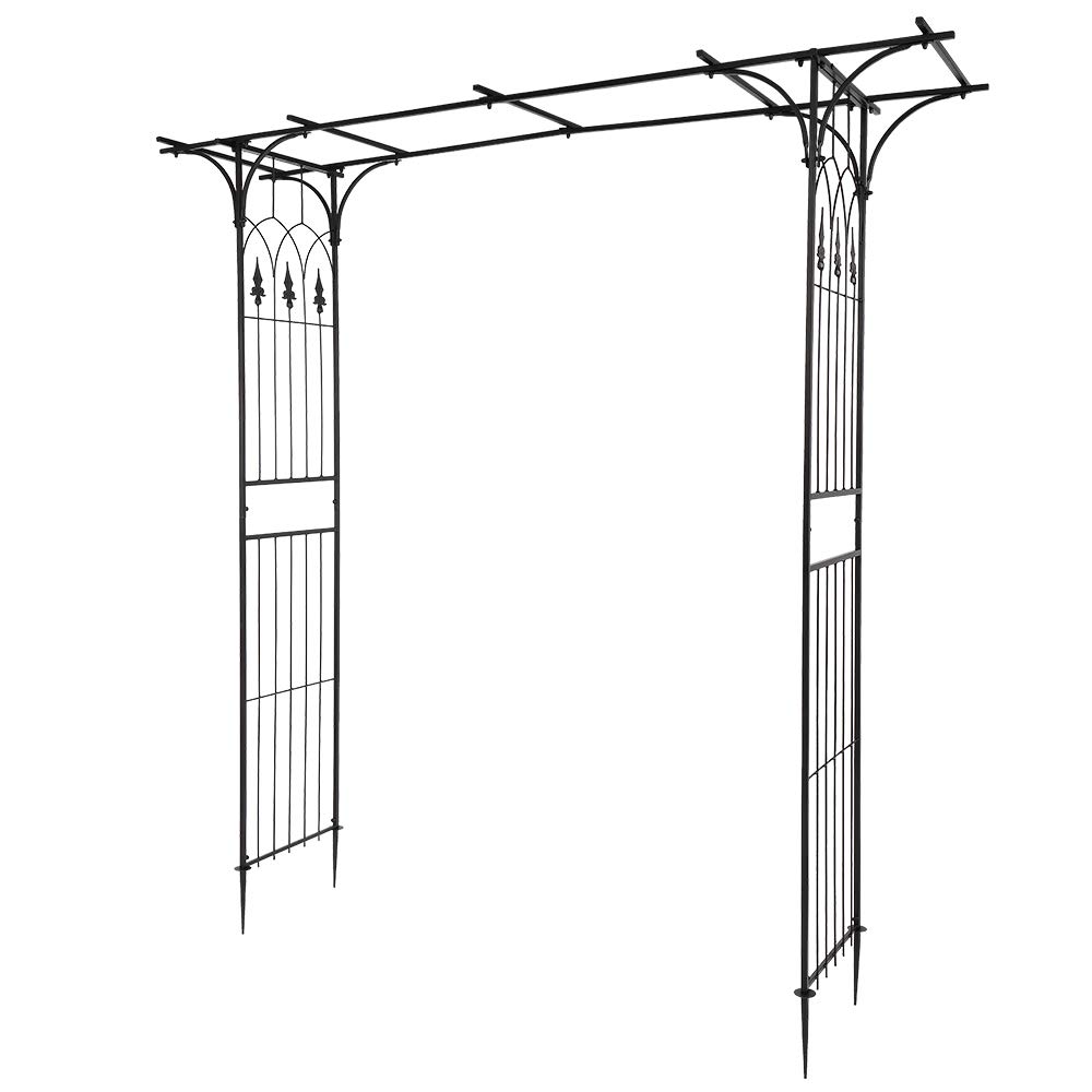 Wrought Iron Garden Arch Trellis for Climbing Plants - Flat Roof Design for Outdoor Vine Support | Perfect for Roses, Ivy & Wedding Decorations