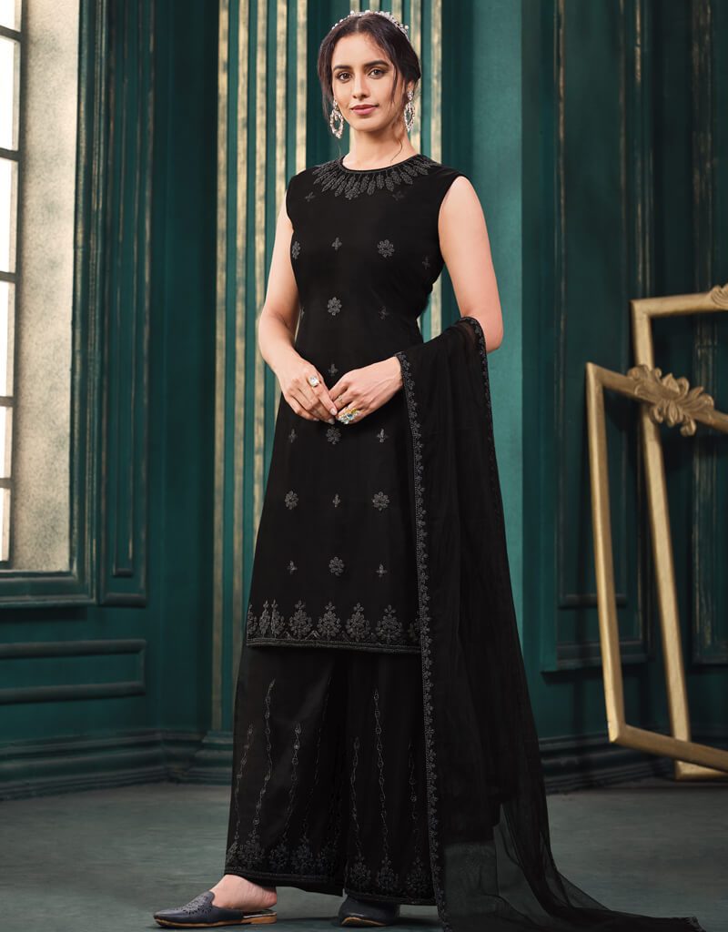 Elegant Black Anarkali Style Suits with Butterfly Net Embroidery - Perfect for Weddings, Parties & Festive Occasions