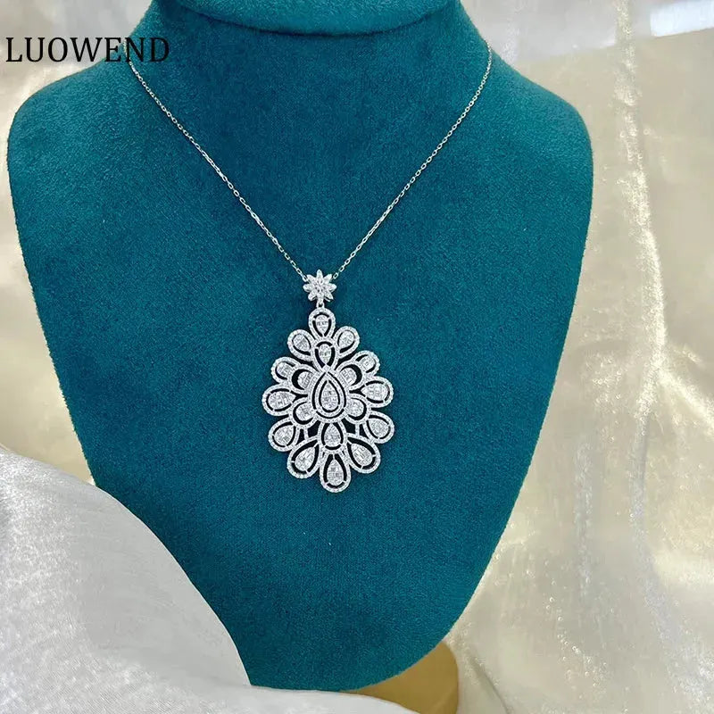 18K White Gold Diamond Necklace for Women - 2.06 Carat Real Natural Diamond Pendant, Luxury Vintage Palace Style Jewelry for Senior Banquet, Anniversary Gift, Wedding, Party & Special Occasions