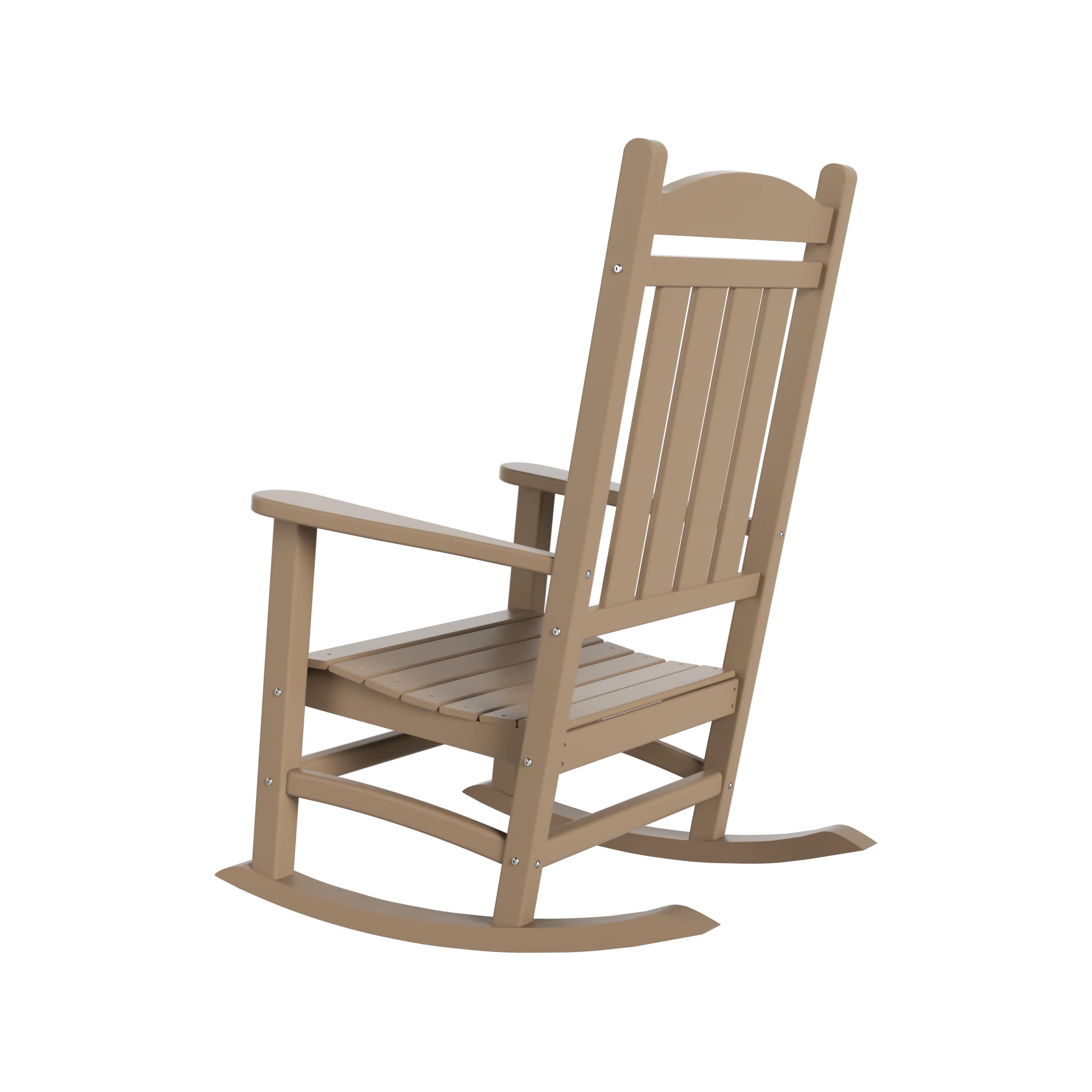 WO Home Furniture 4-Piece Patio Rocking Chair Set - Traditional Outdoor HDPE Rockers with UV & Weather Resistance (Weathered Wood Finish) - Perfect for Backyard, Garden, Porch & Poolside Relaxation